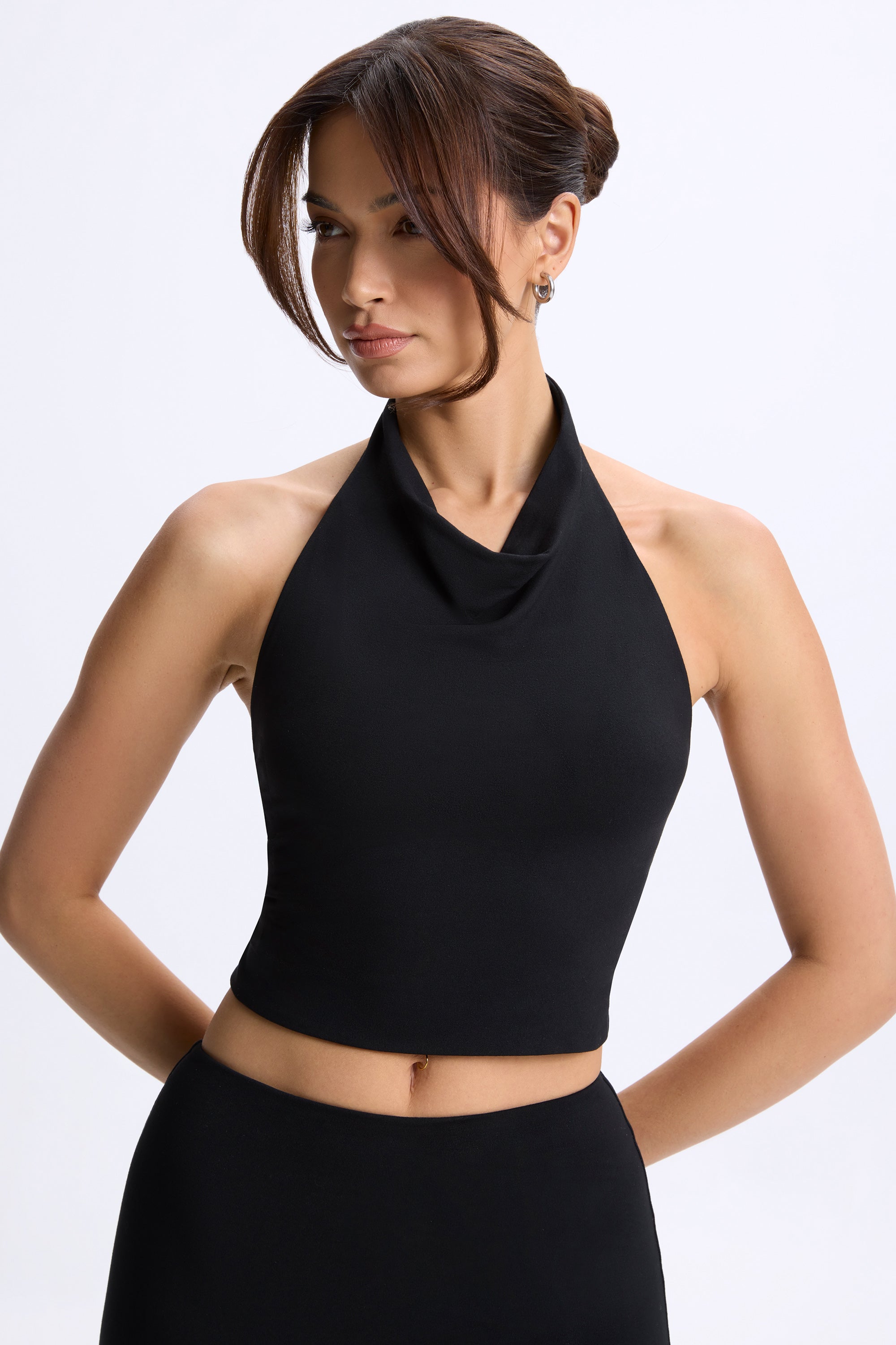 Cowl-Neck Open-Back Top in Black - Image 5