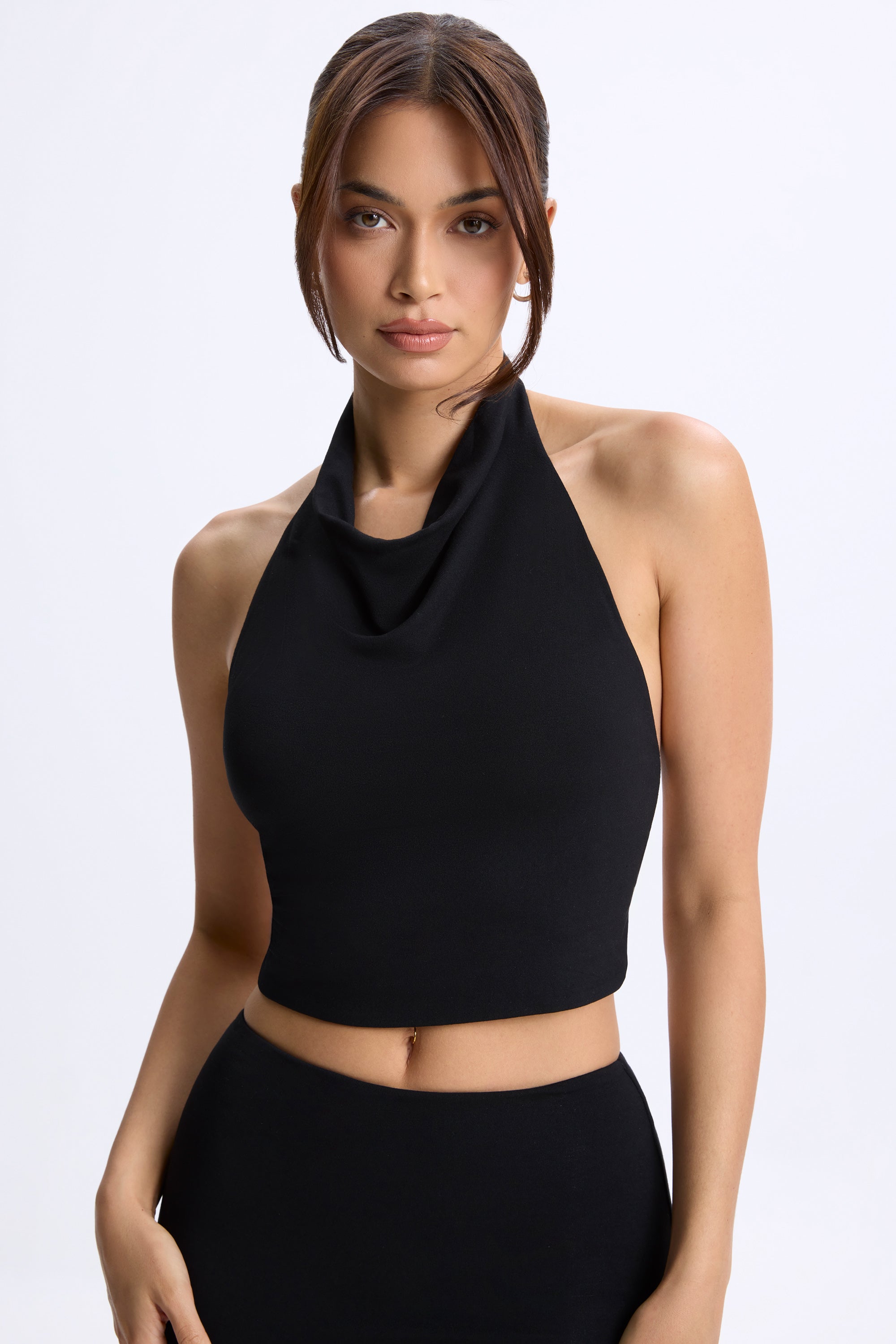 Cowl-Neck Open-Back Top in Black - Image 2