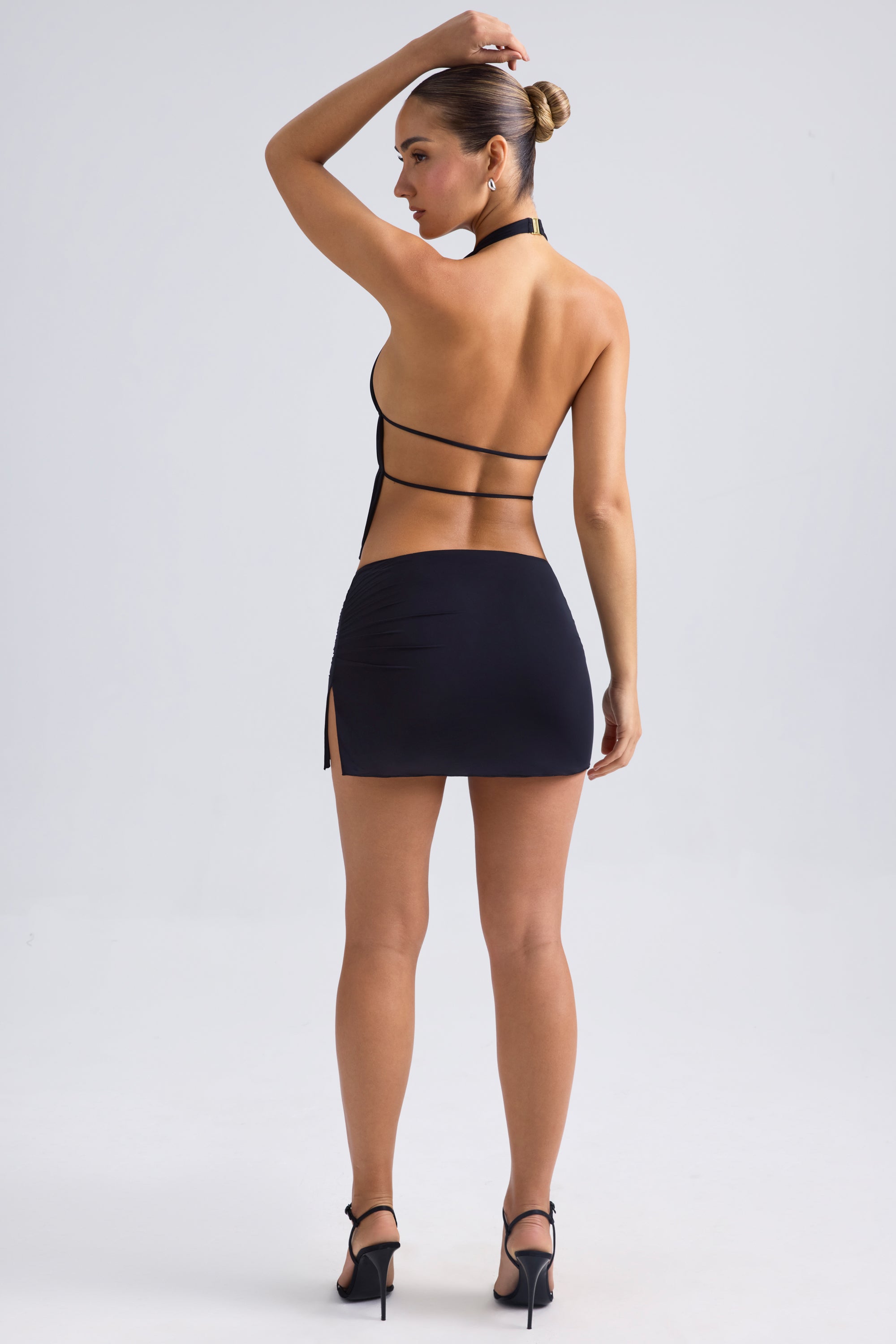 Roya Draped A-Line Mini Skirt in Black - Image 2