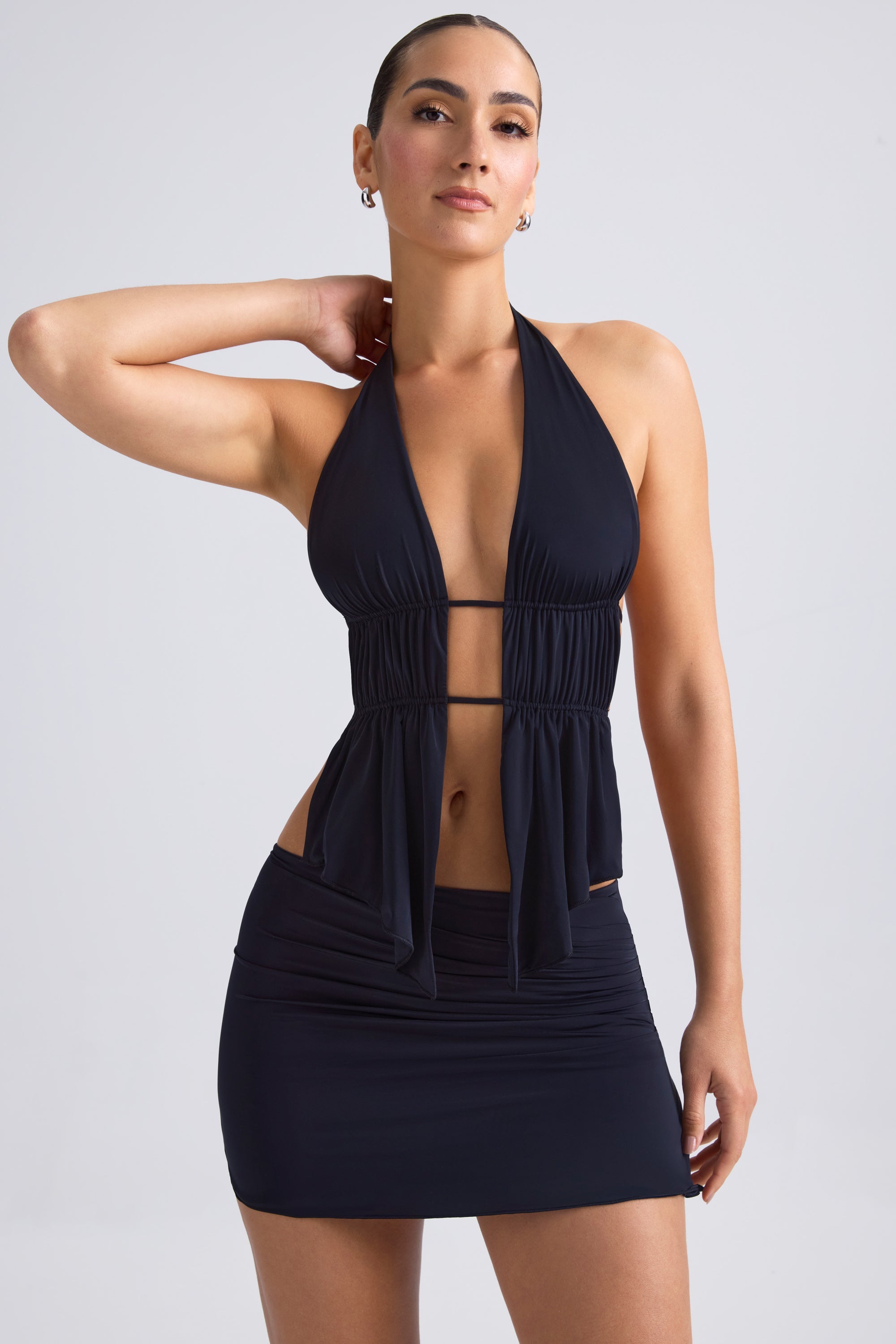 Roya Draped A-Line Mini Skirt in Black - Image 12