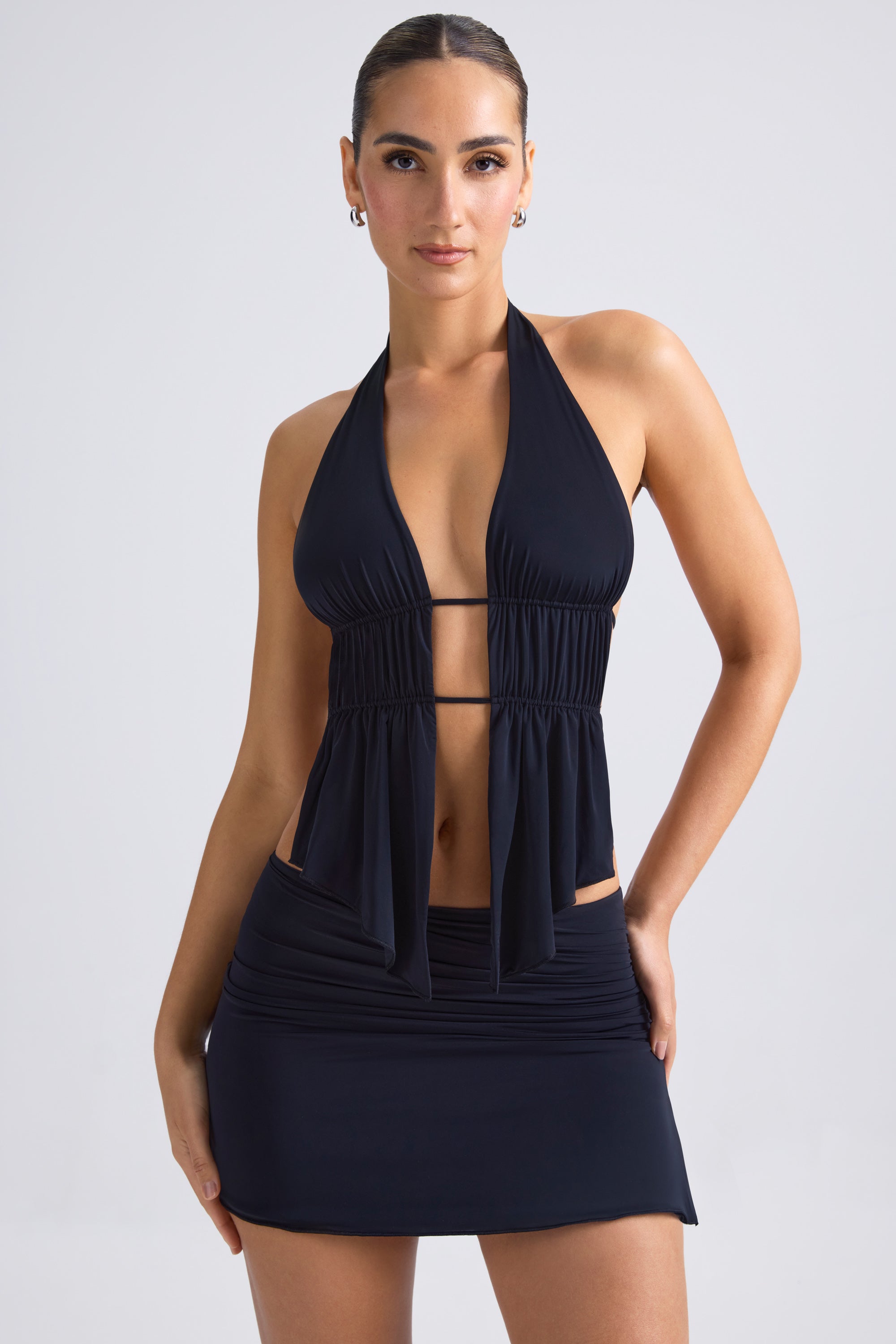 Roya Draped A-Line Mini Skirt in Black - Image 10