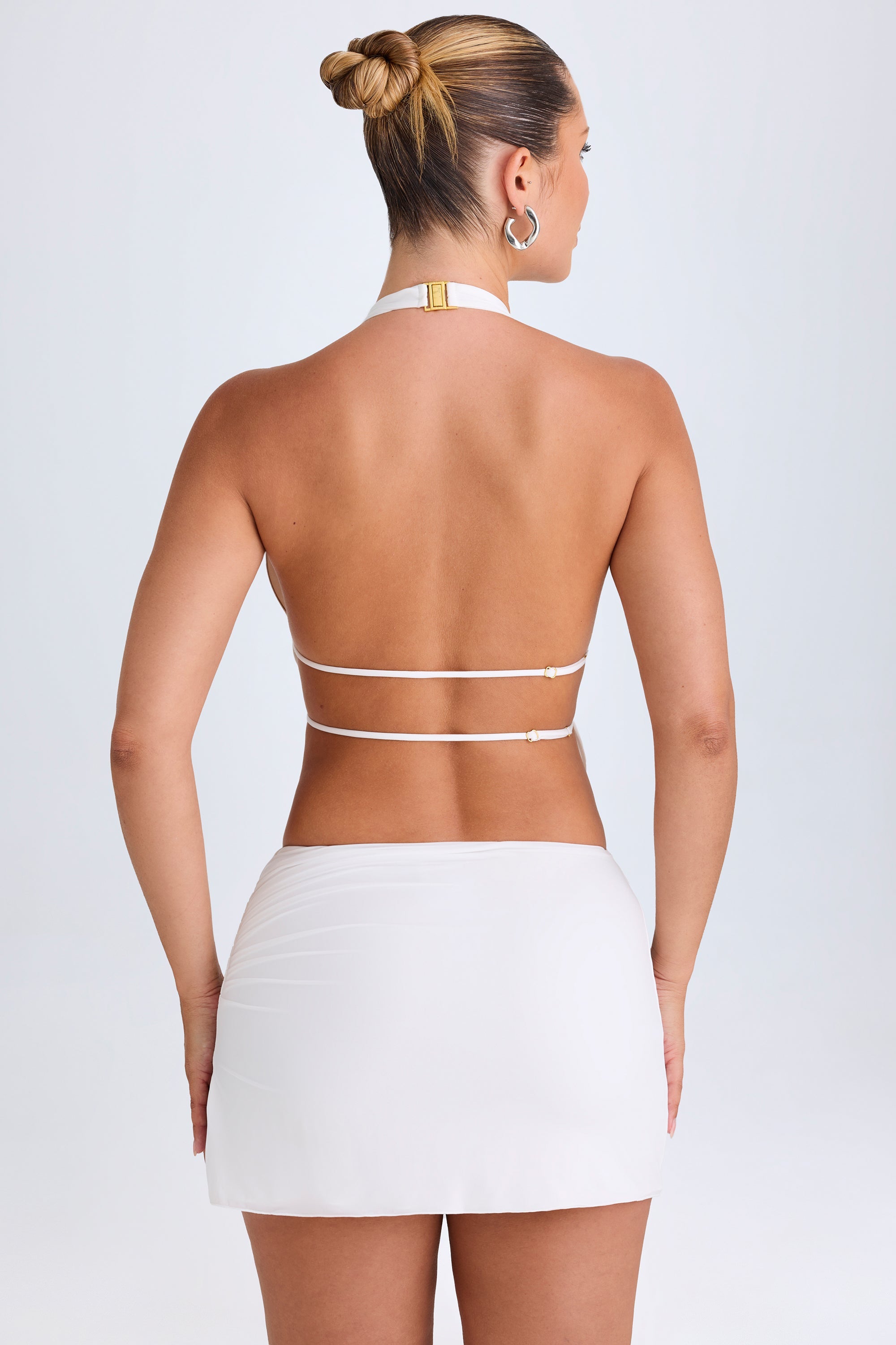 Larisa Cut-Out Ruched Halterneck Crop Top in White - Image 2