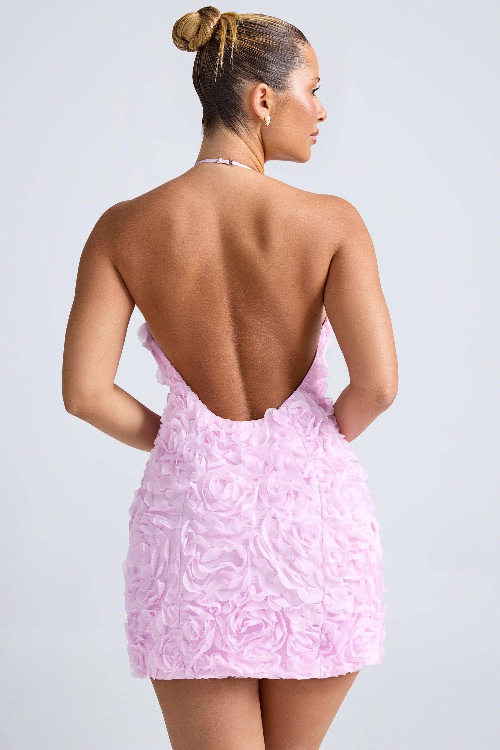 Bryony Floral-Appliqu?? Halterneck A-Line Mini Dress in Lilac - Image 2