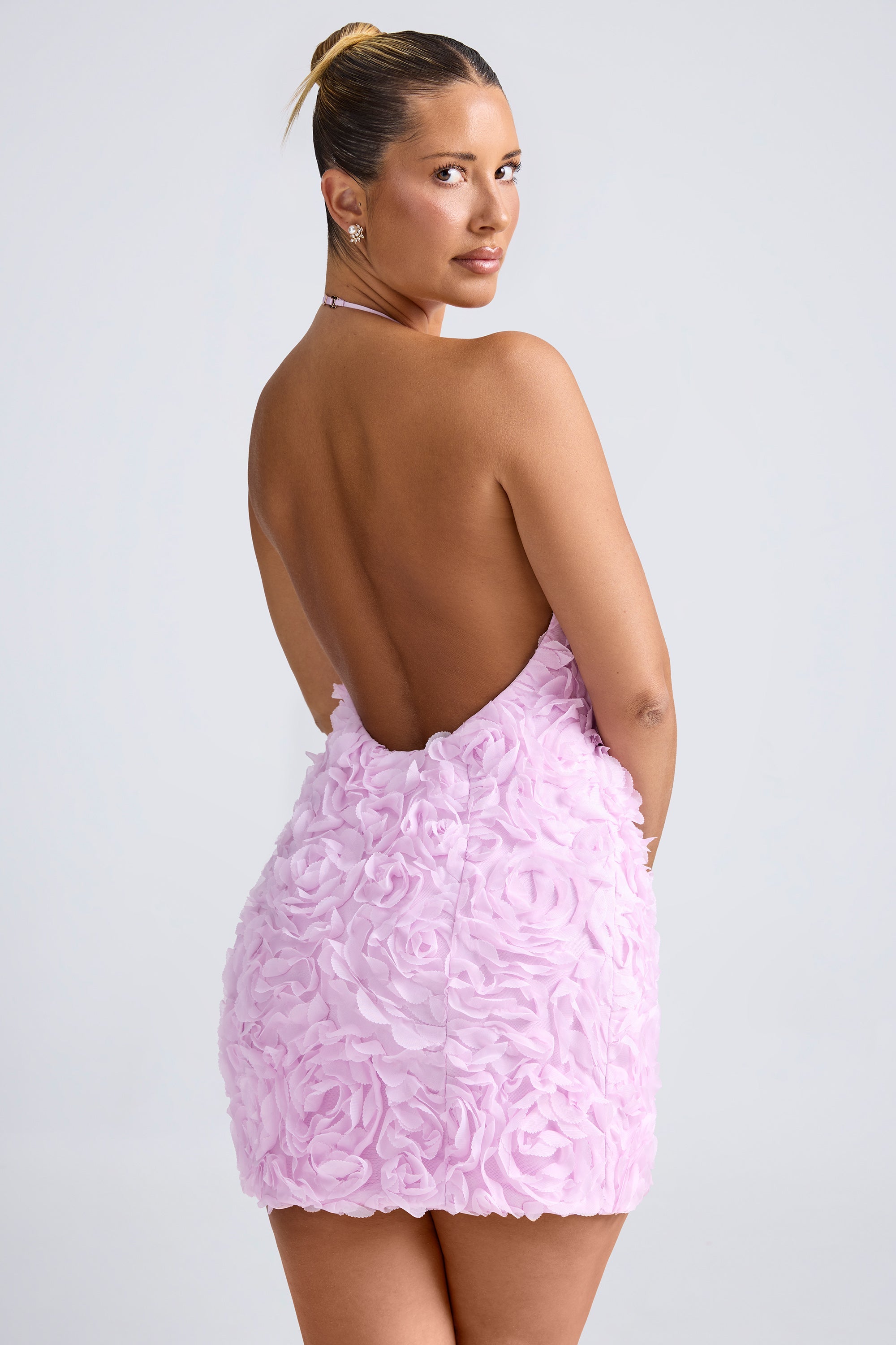 Bryony Floral-Appliqu?? Halterneck A-Line Mini Dress in Lilac - Image 6