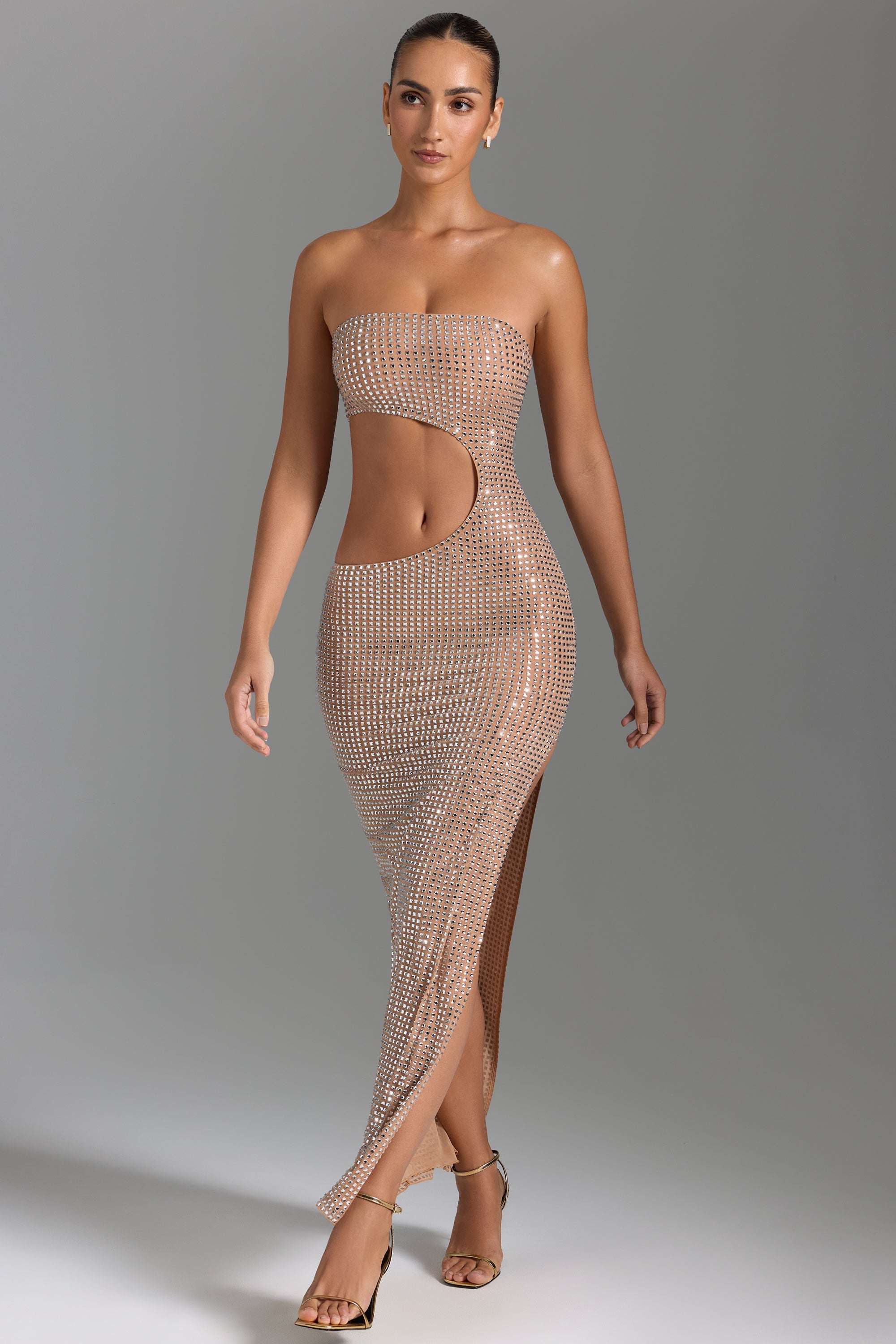 Alamea Embellished Cut-Out Bandeau Maxi Dress in Honey - Image 7