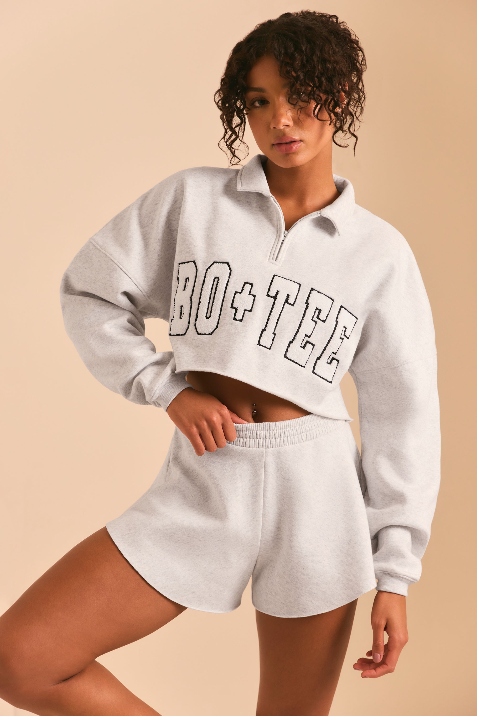 Restore Collared Half Zip Oversized Sweater in Heather Grey