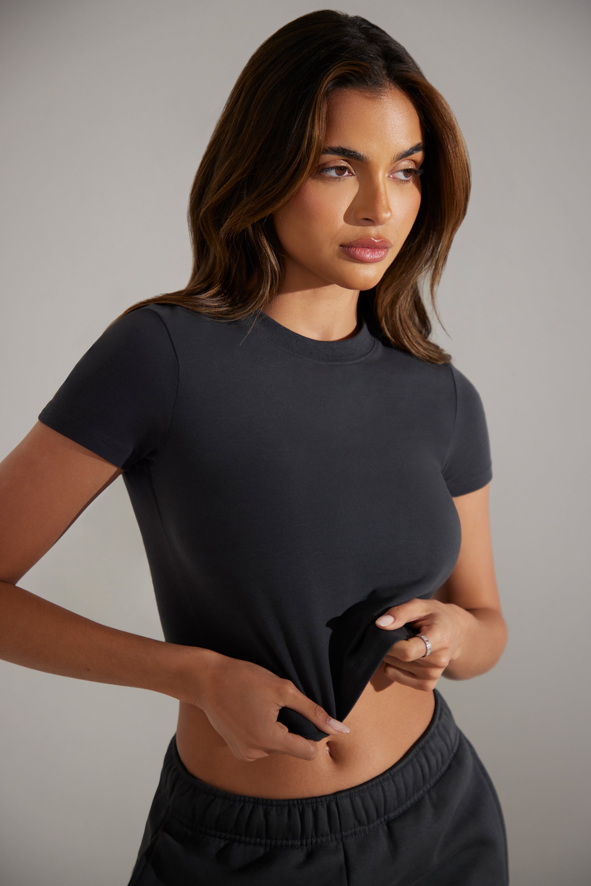 Essence Cap Sleeve Baby Tee in Washed Black - Image 3