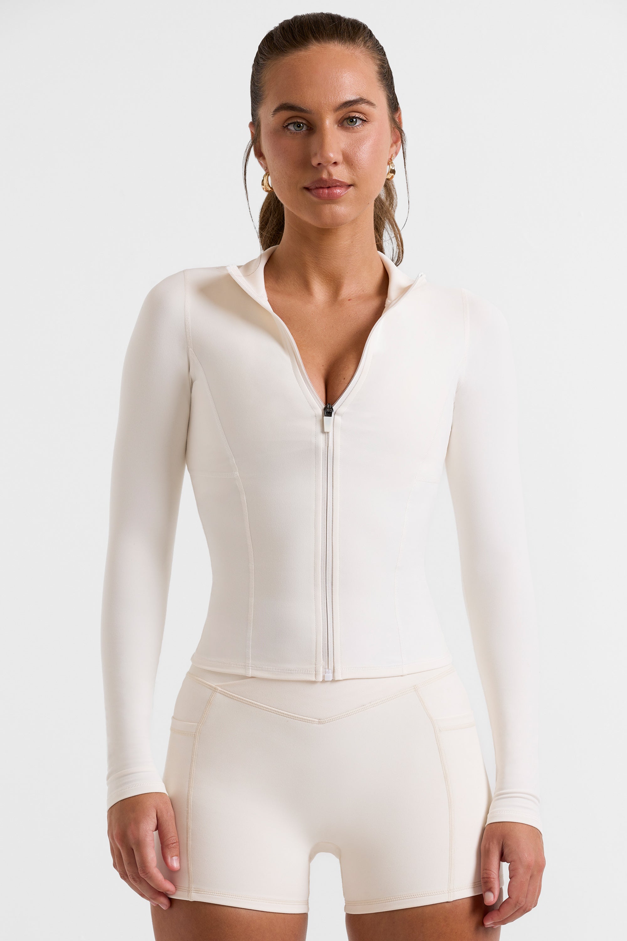 Rally Zip Up Jacket With Side Pockets in White - Image 4