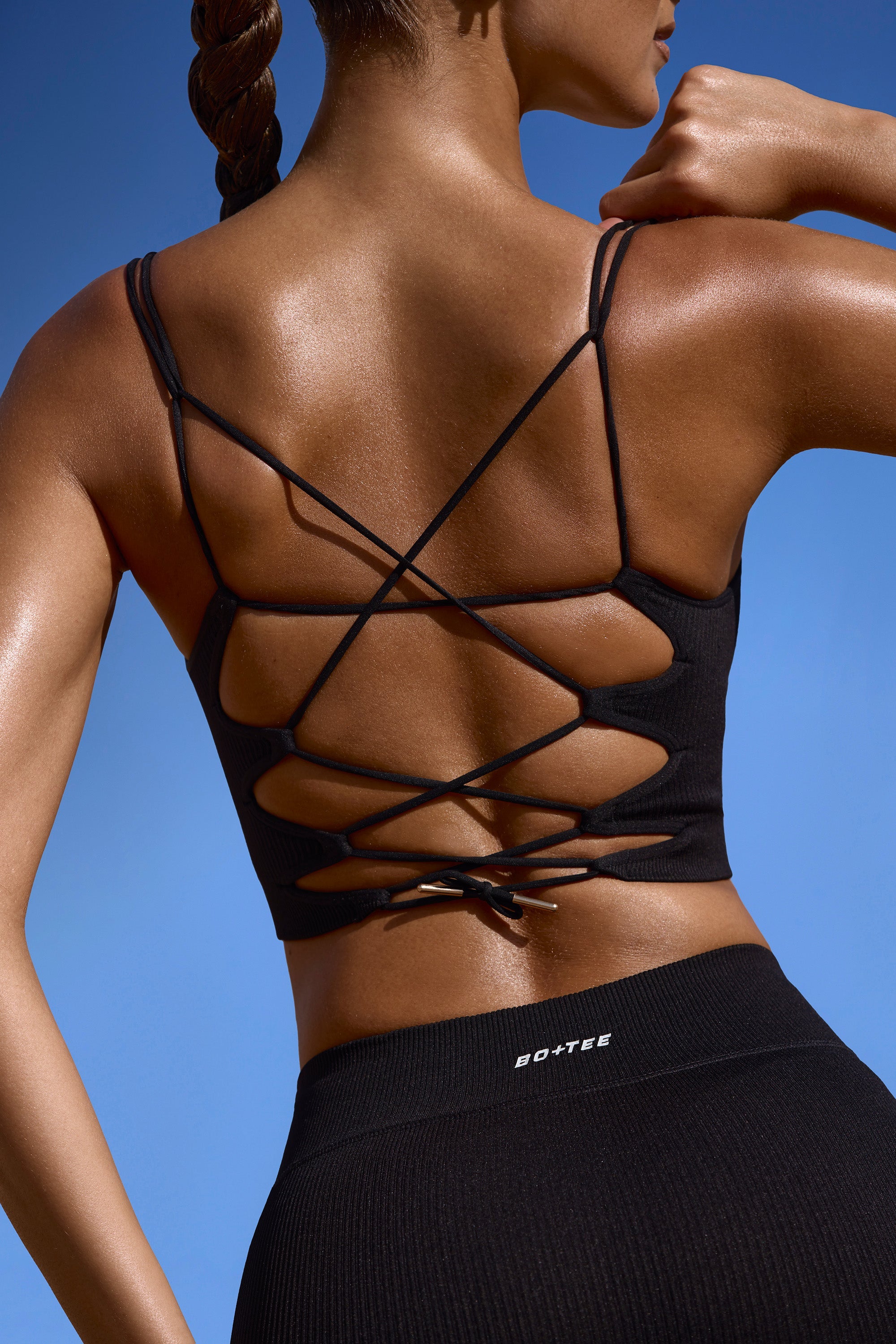 Plunge Neck Open Back FlexiRib Sports Bra in Black - Image 5