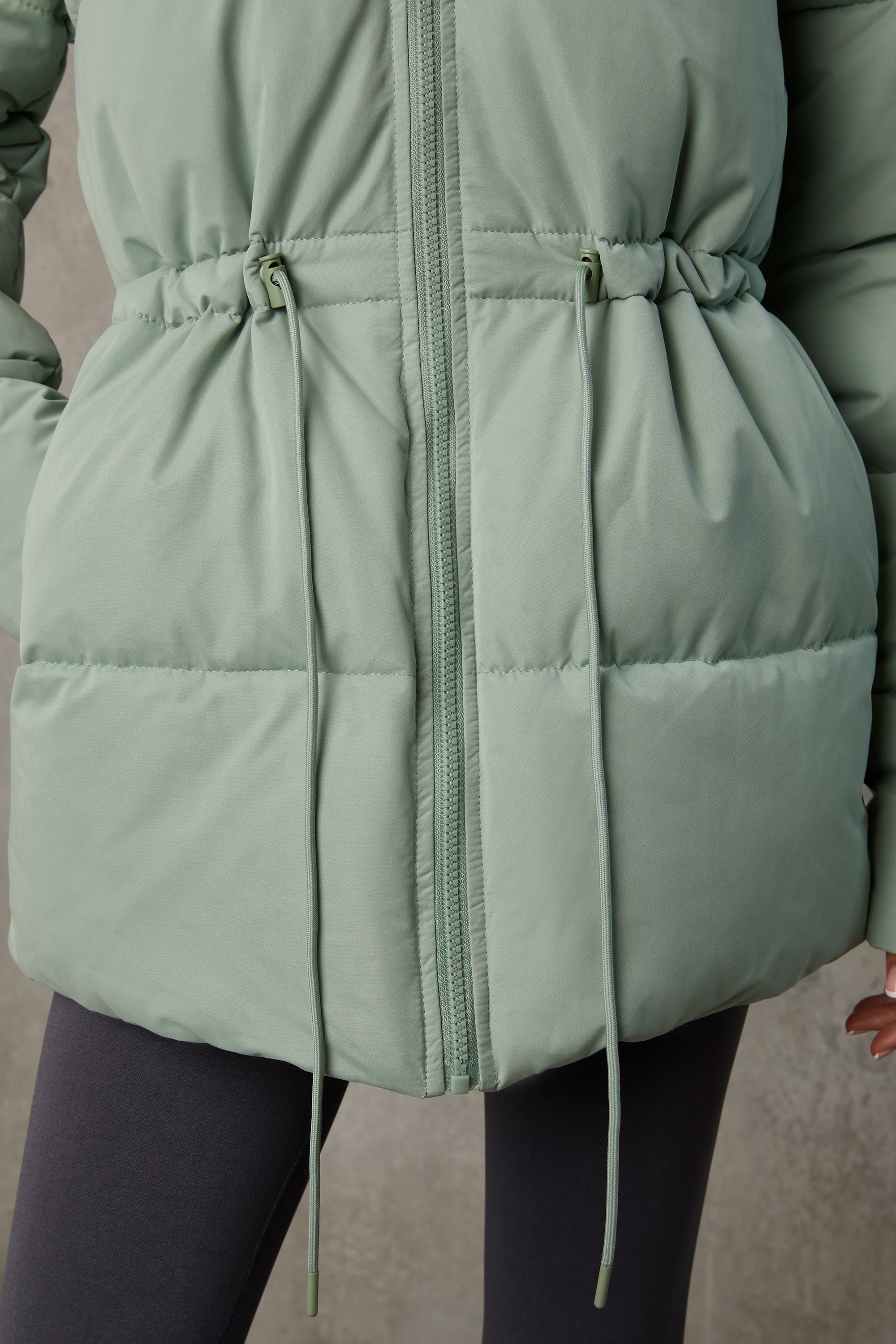 Snug Mid Length Hooded Puffer Coat in Iceberg Green - Image 10