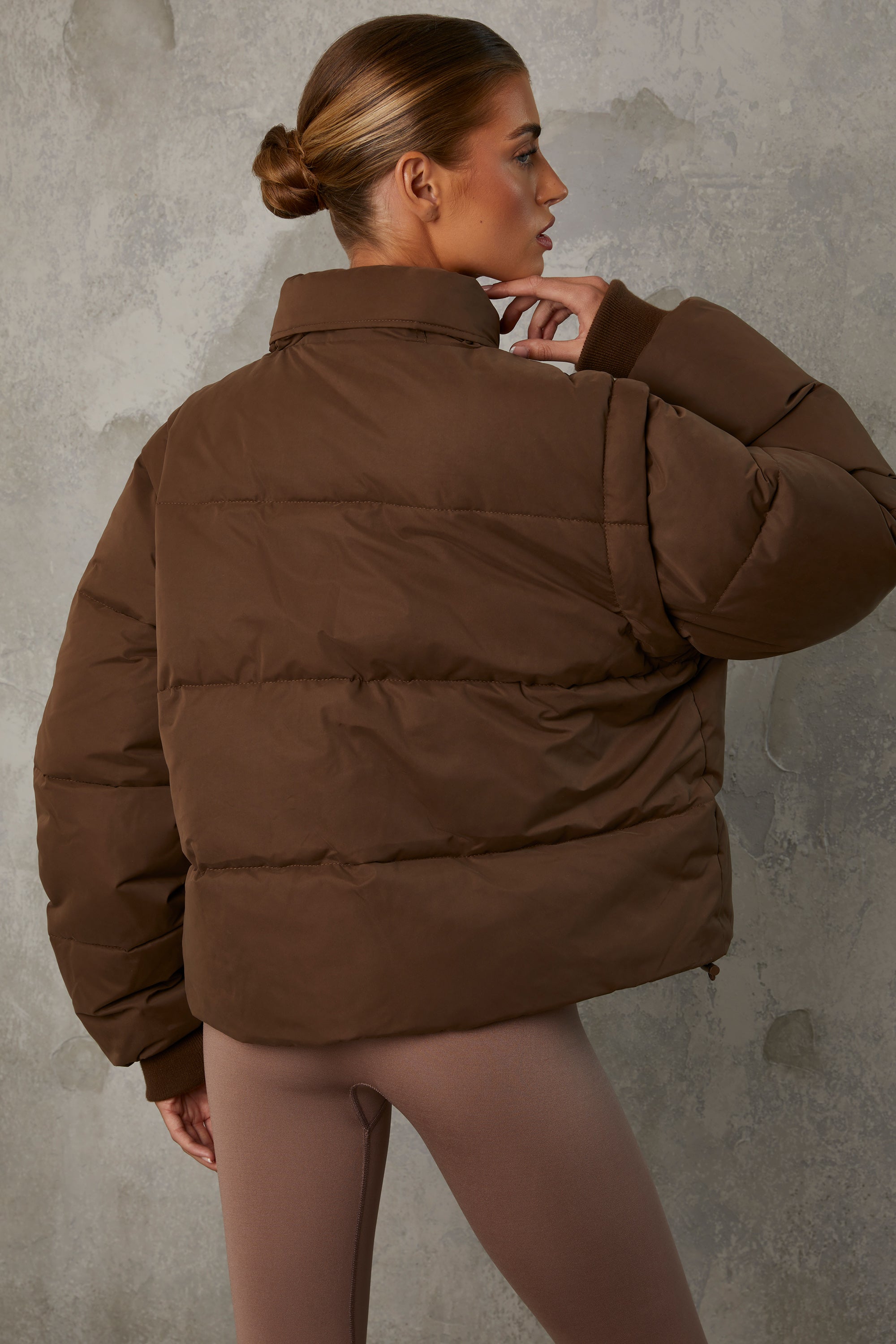 Essential Cropped Puffer Jacket with Detachable Sleeves in Cocoa Brown - Image 8