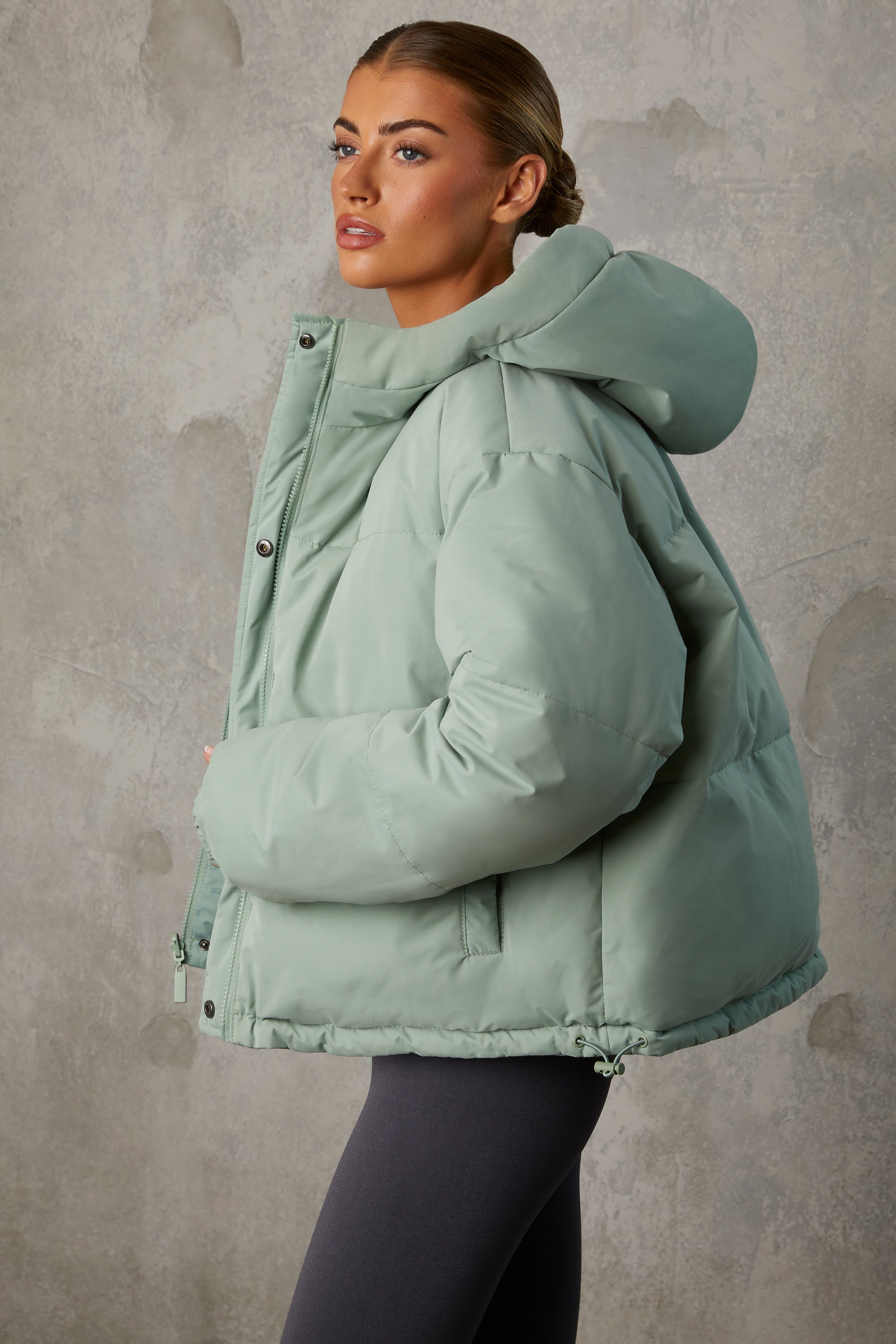 Layer Up Reversible Hooded Puffer Jacket in Iceberg Green - Image 3