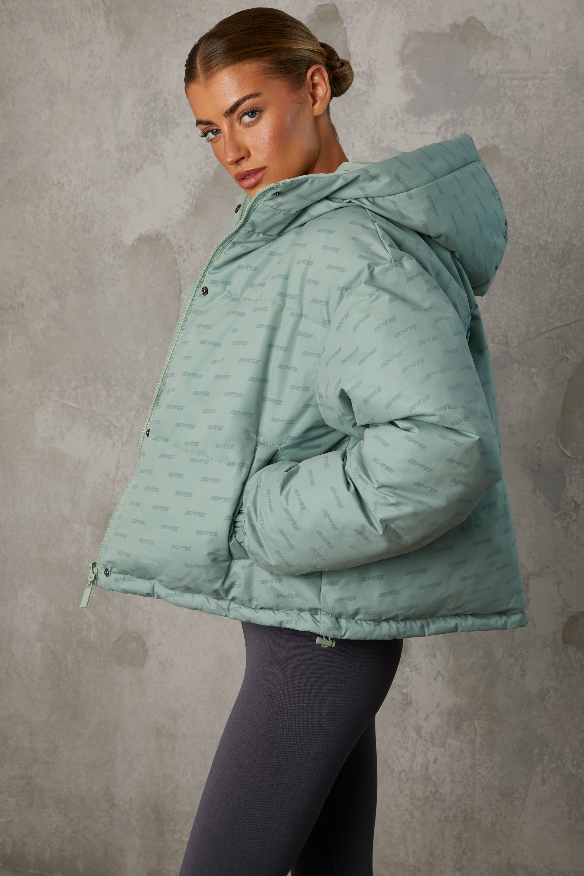 Layer Up Reversible Hooded Puffer Jacket in Iceberg Green - Image 9