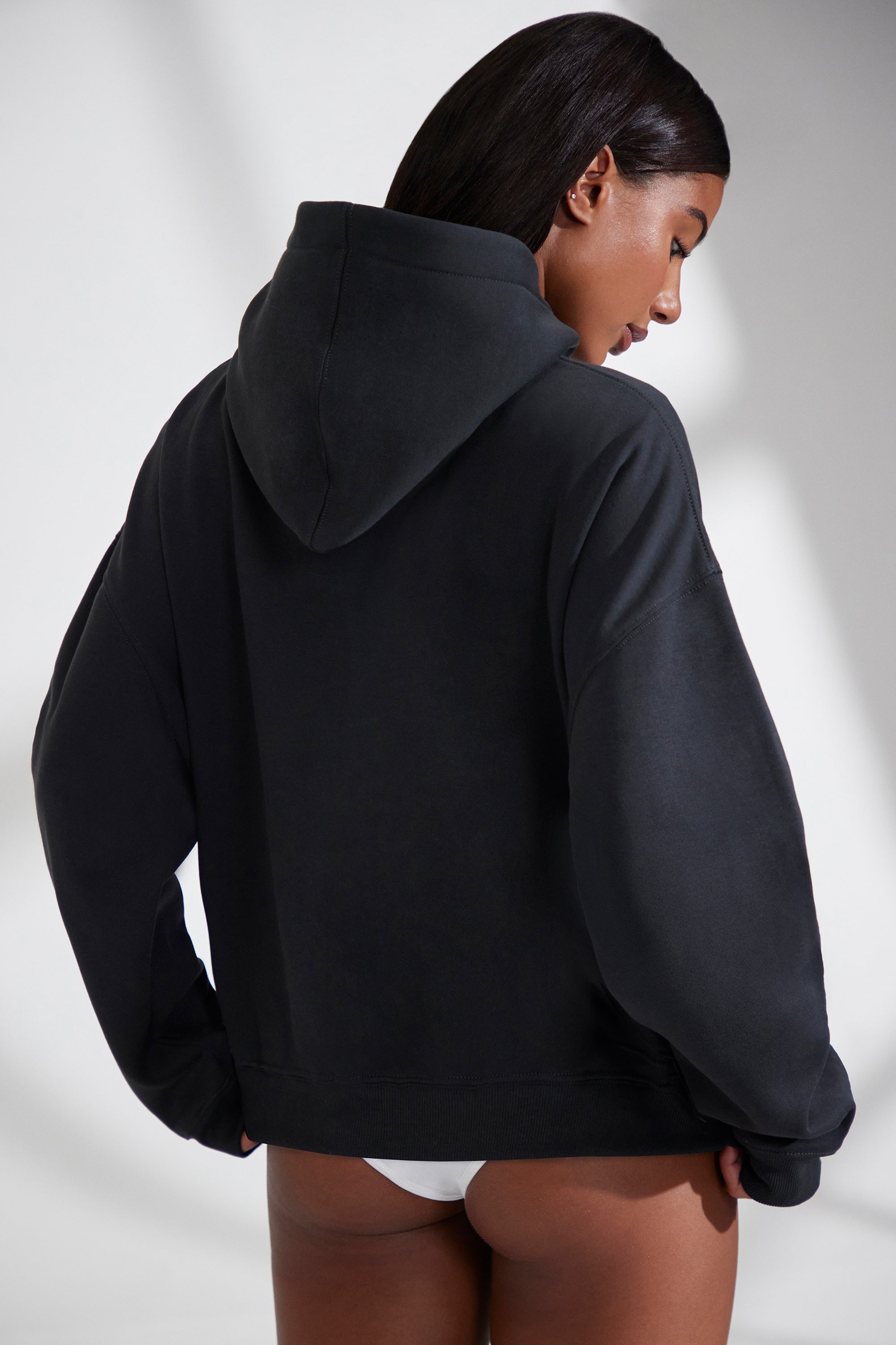 Varsity Oversized Hooded Sweatshirt in Black - Image 2