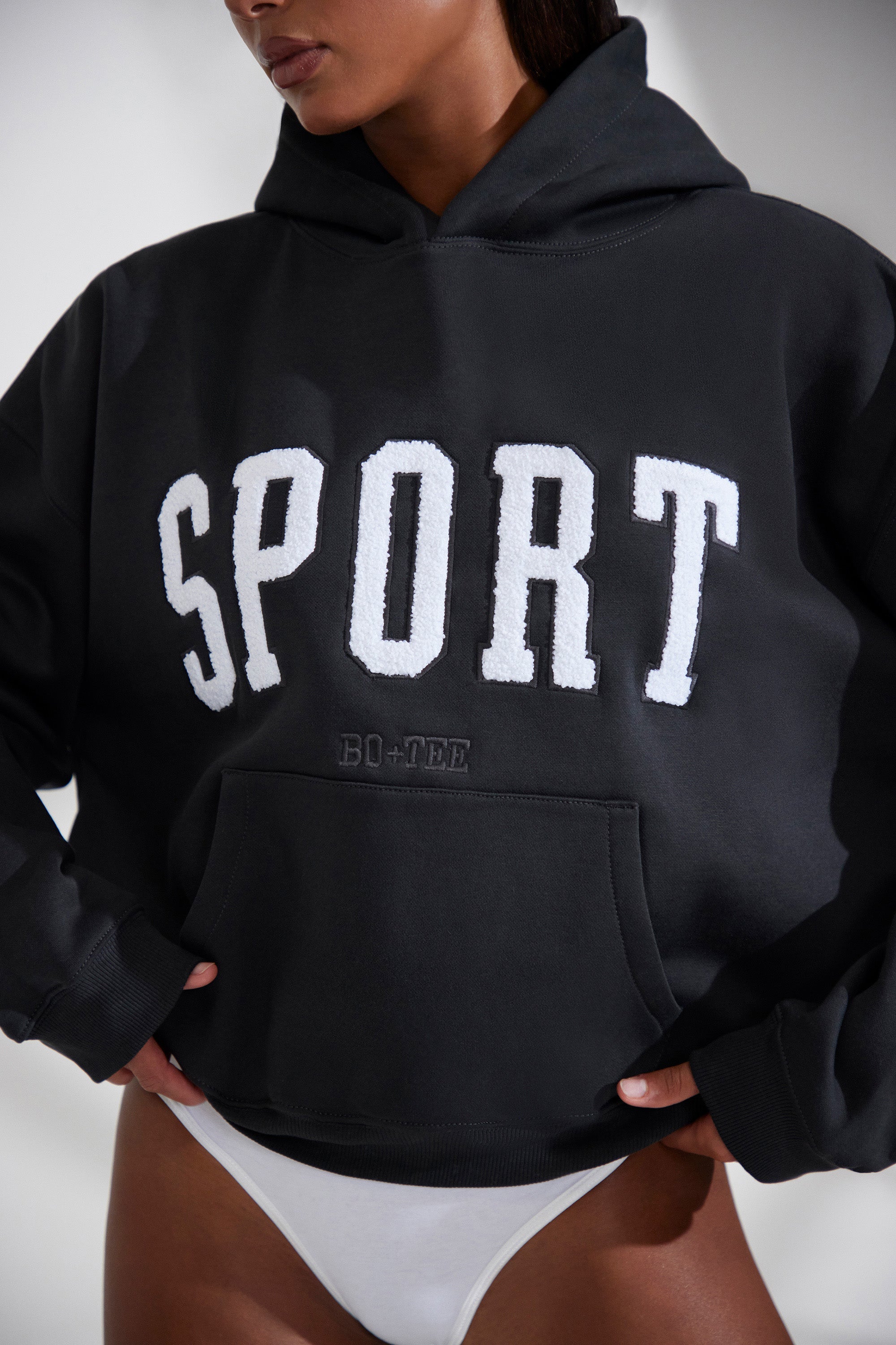 Varsity Oversized Hooded Sweatshirt in Black - Image 8