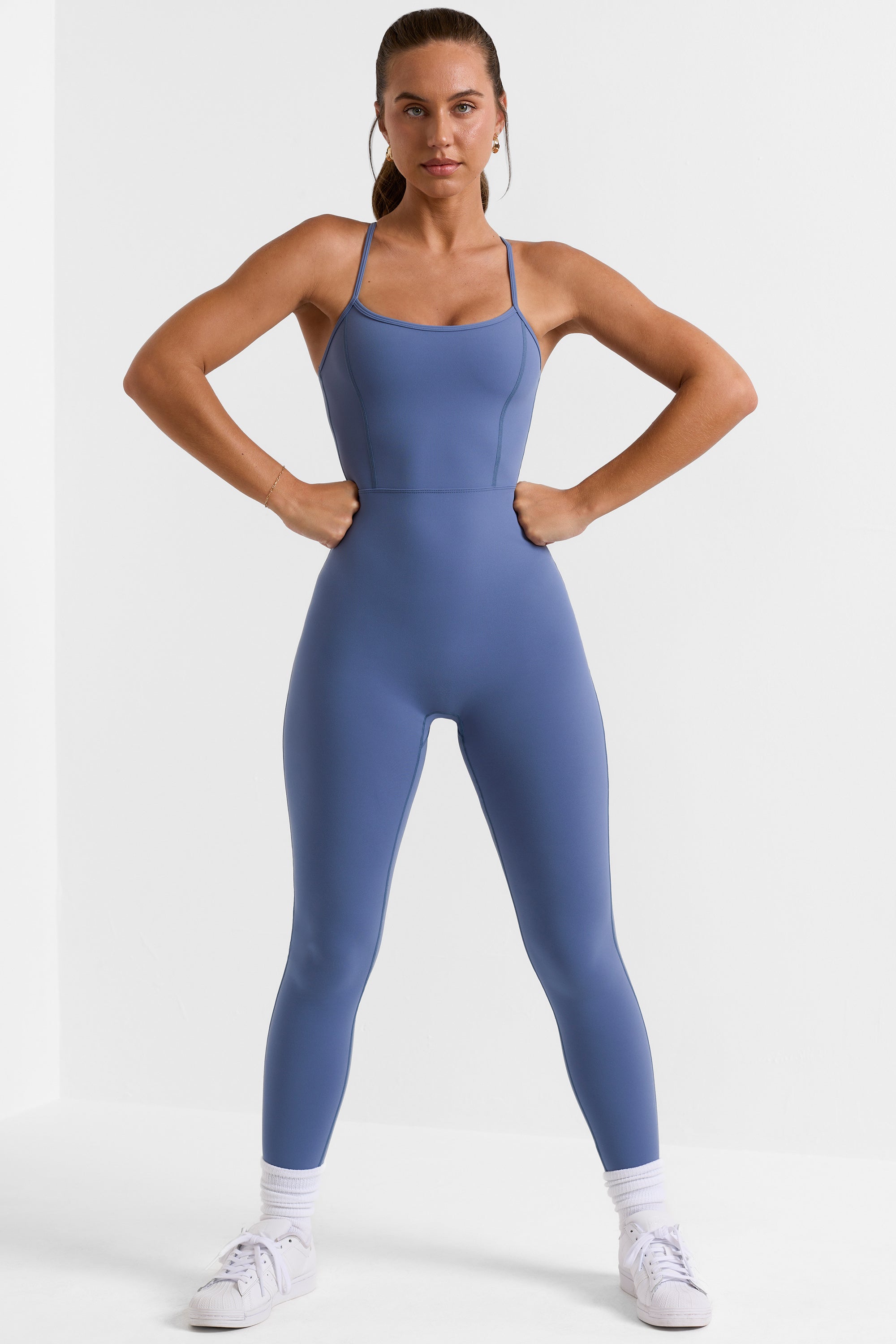 Ace Open Back Full Length Unitard in Slate Blue - Image 5
