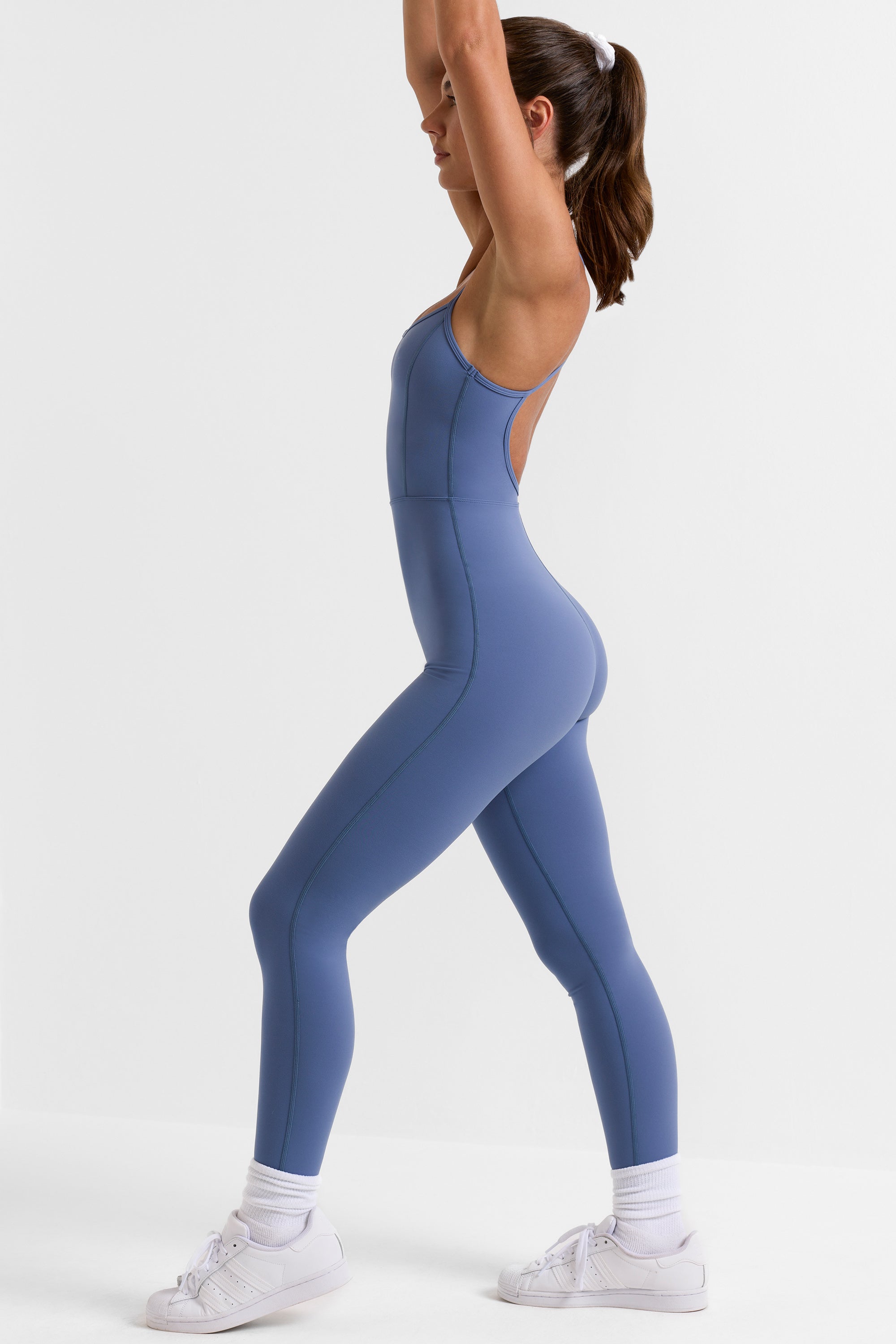 Ace Open Back Full Length Unitard in Slate Blue - Image 3