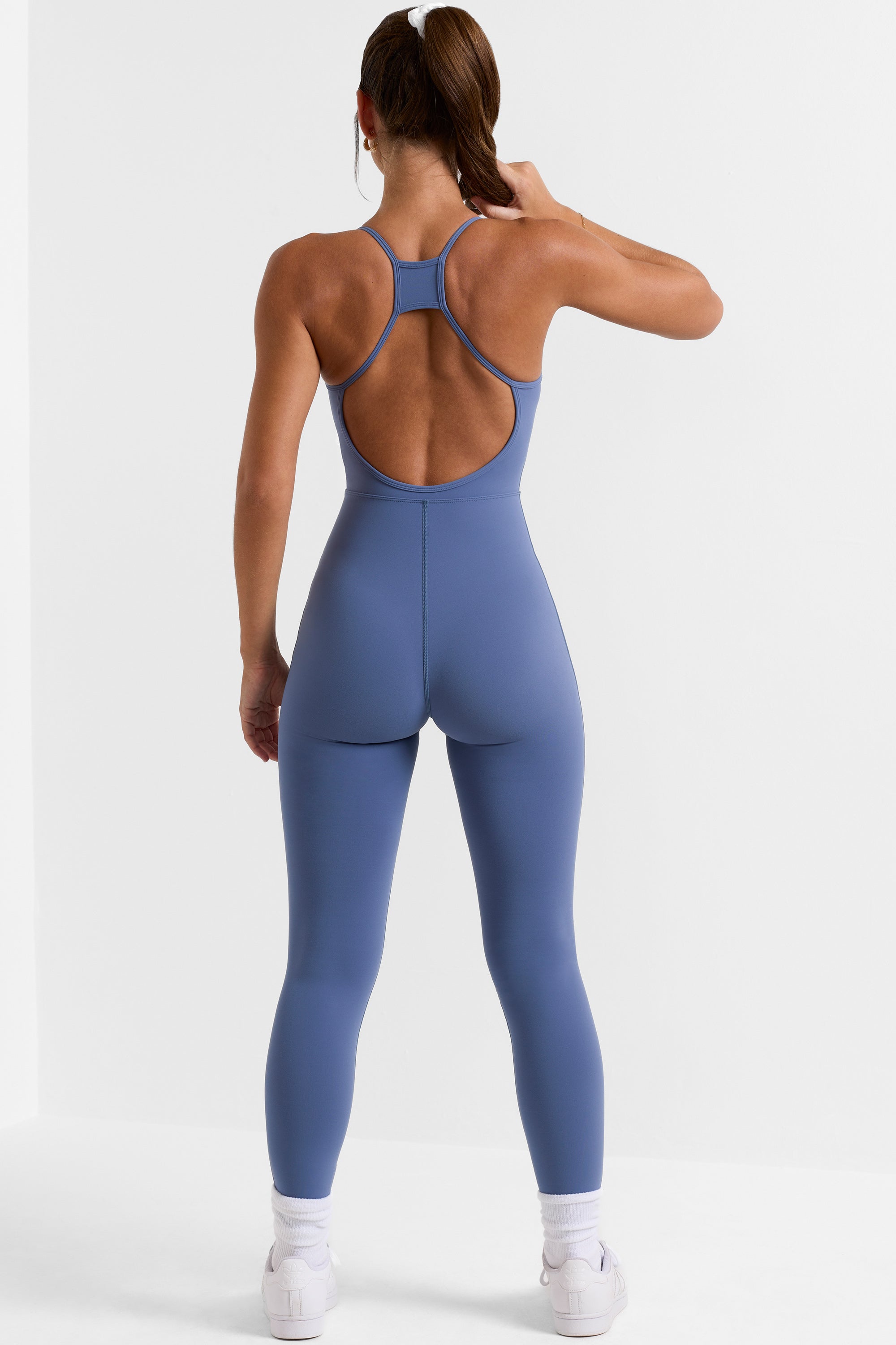 Ace Open Back Full Length Unitard in Slate Blue - Image 2