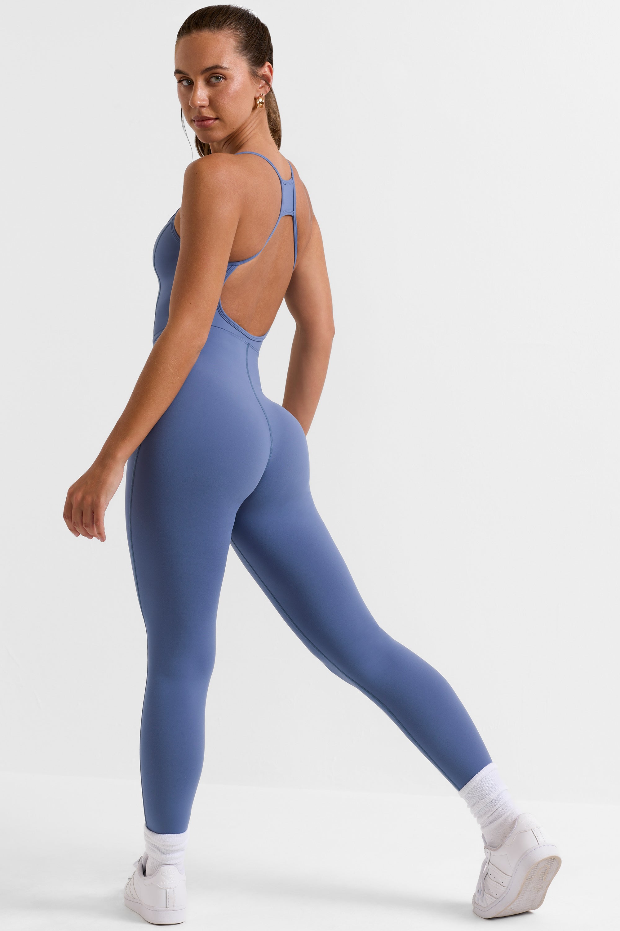 Ace Open Back Full Length Unitard in Slate Blue - Image 8