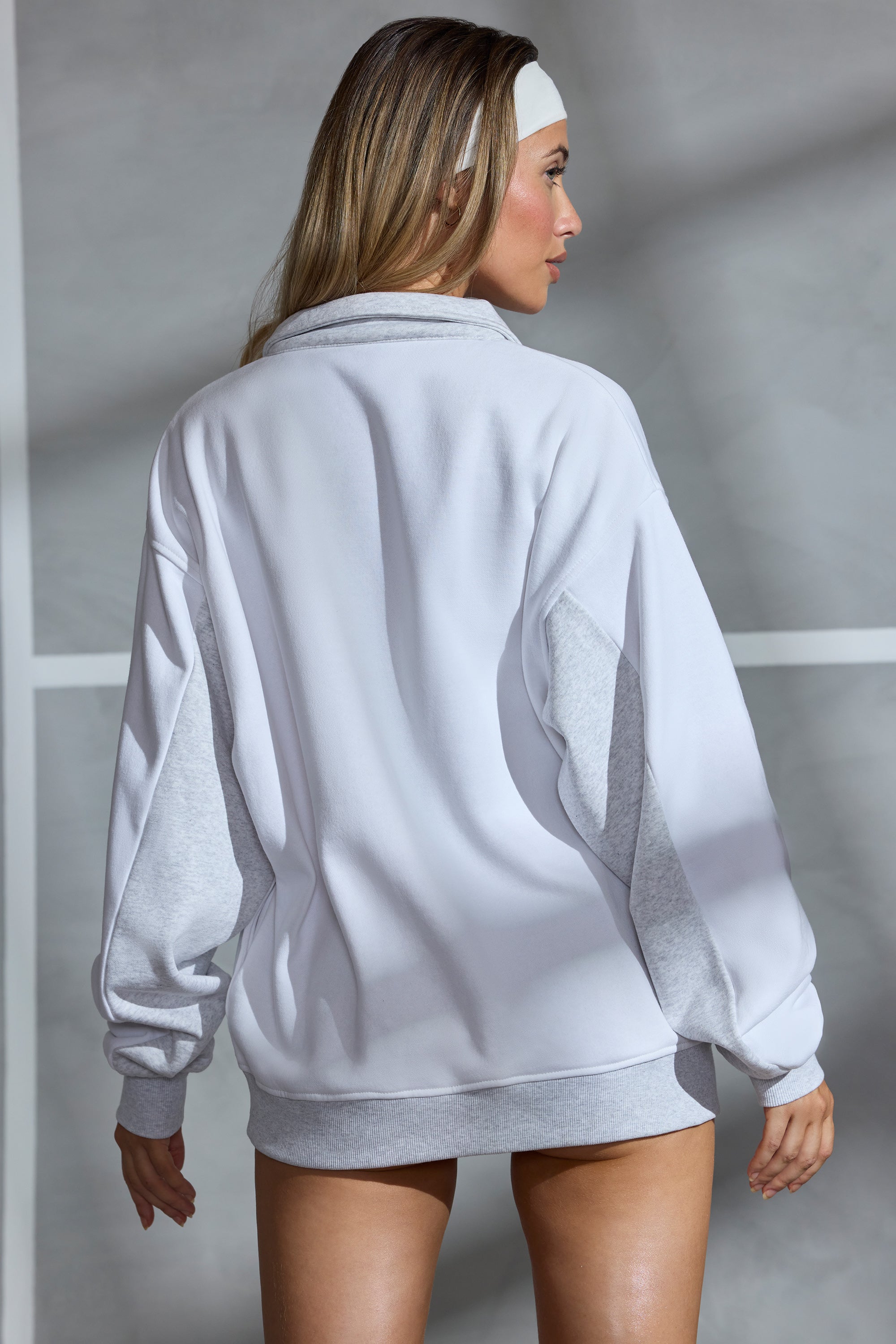 Oversized Half Zip Panel Sweatshirt in White - Image 2