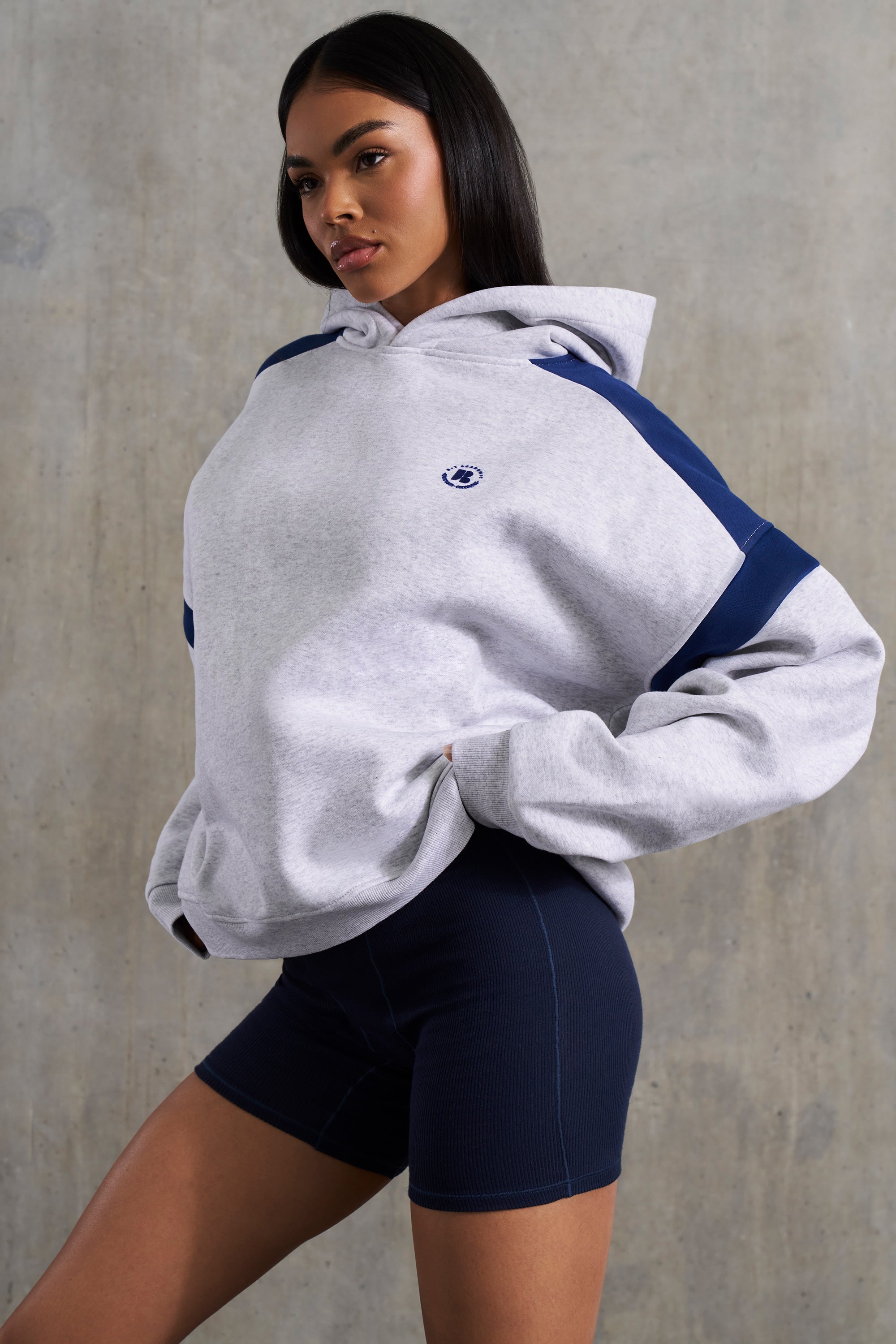 Academic Oversized Hooded Sweatshirt in Heather Grey - Image 3