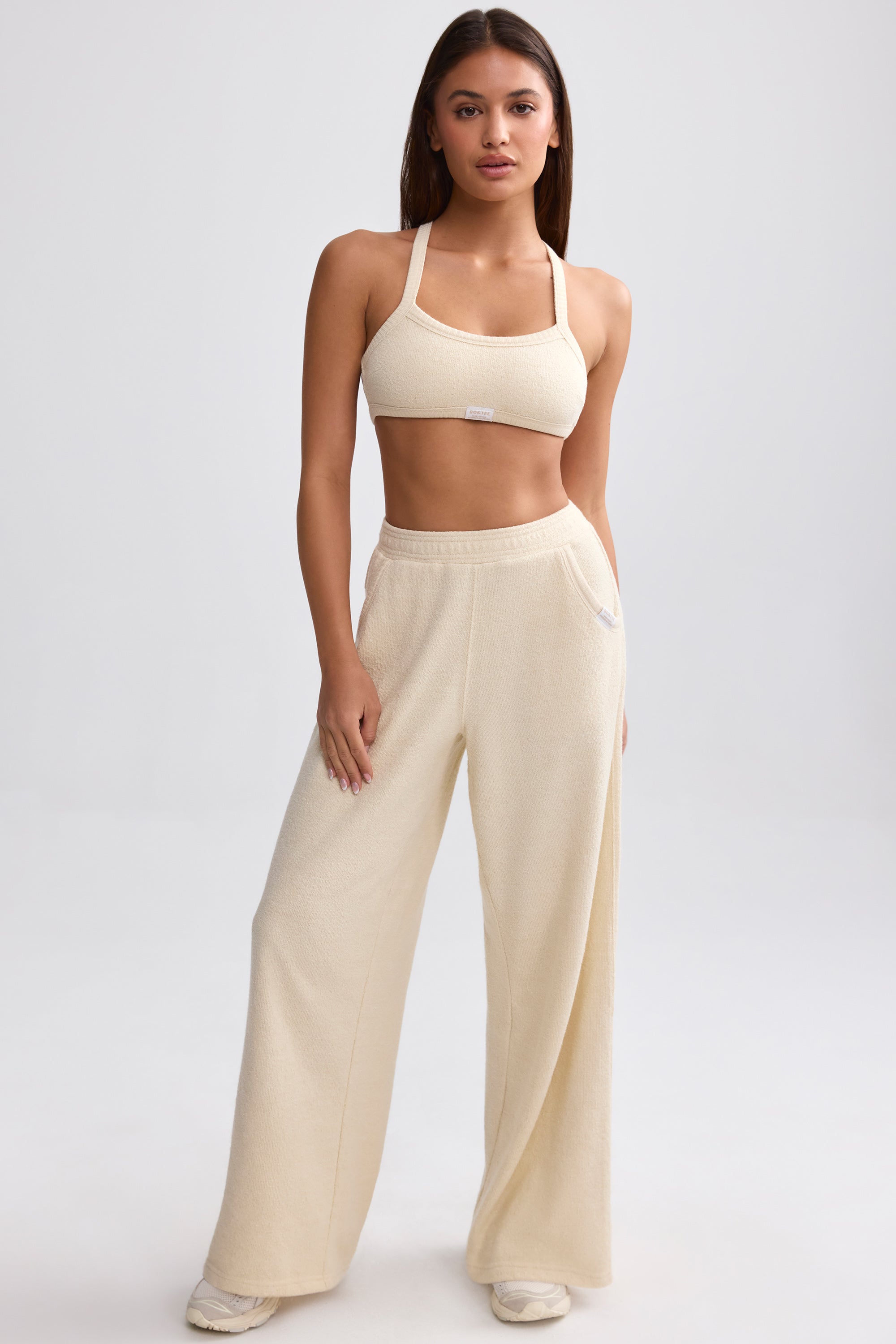 Petite Terry Towelling Wide-Leg Joggers in Cream - Image 5