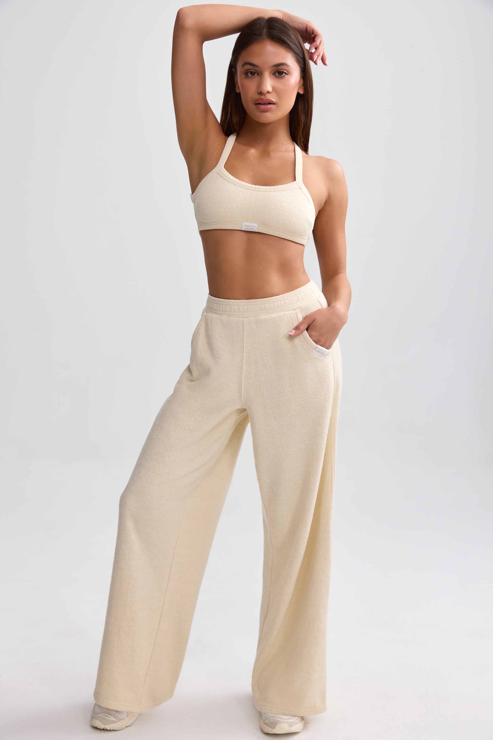 Petite Terry Towelling Wide-Leg Joggers in Cream - Image 7