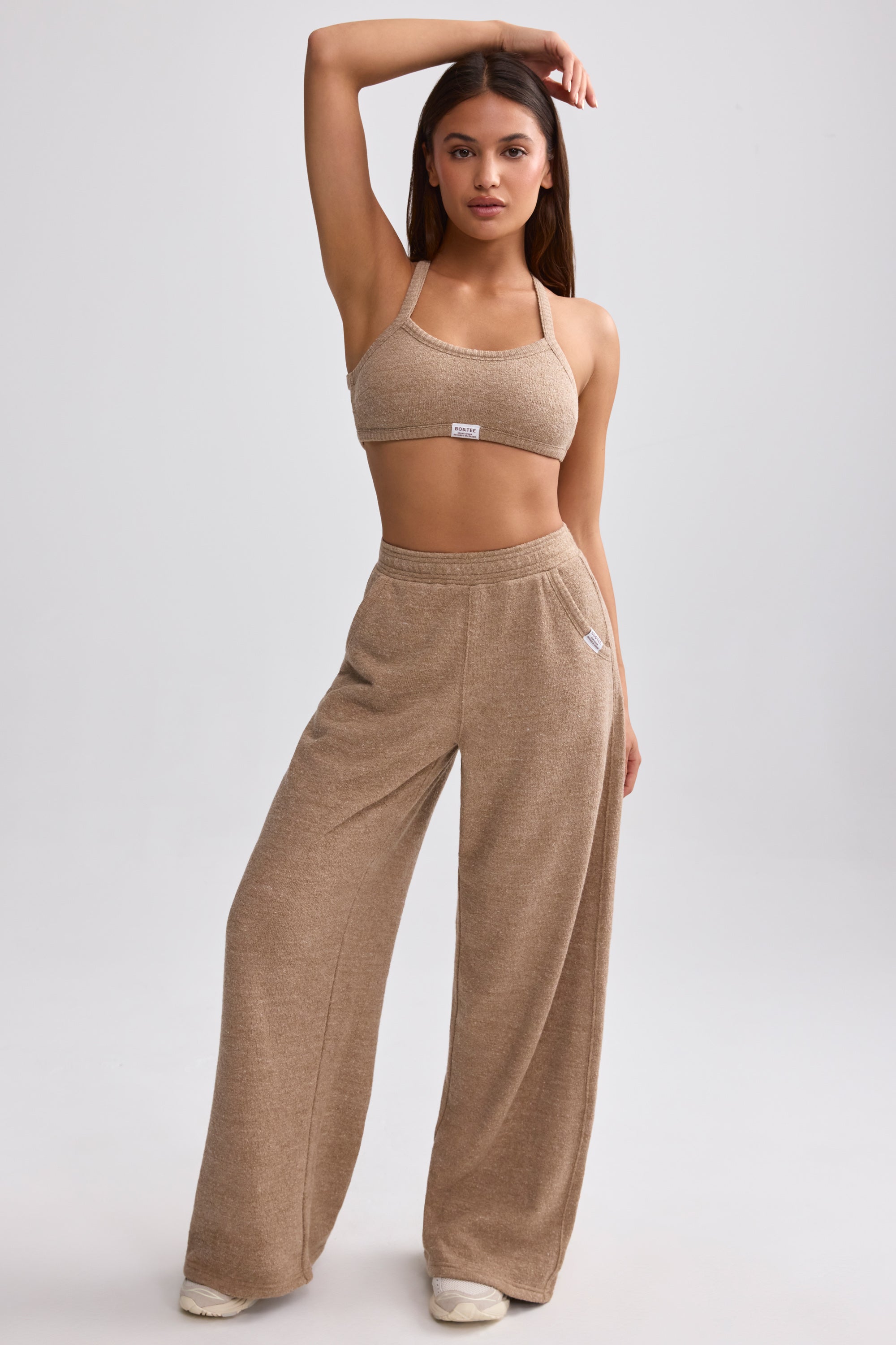Terry Towelling Wide-Leg Joggers in Mocha Brown - Image 7