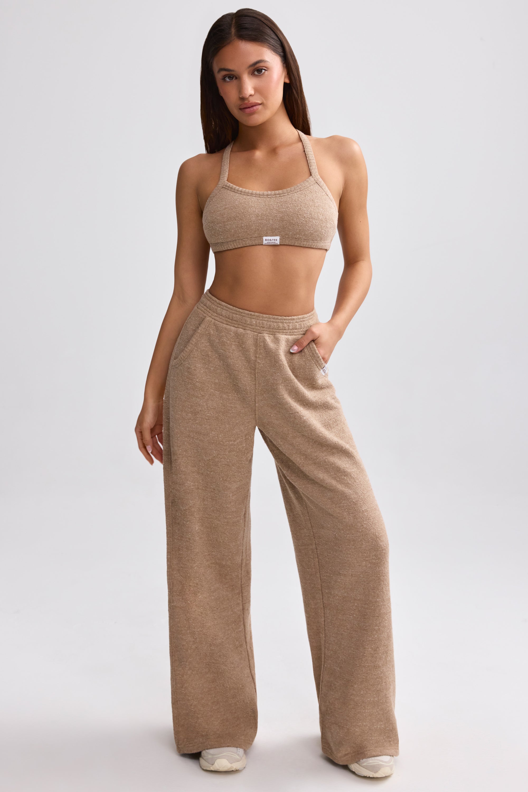 Terry Towelling Wide-Leg Joggers in Mocha Brown - Image 5