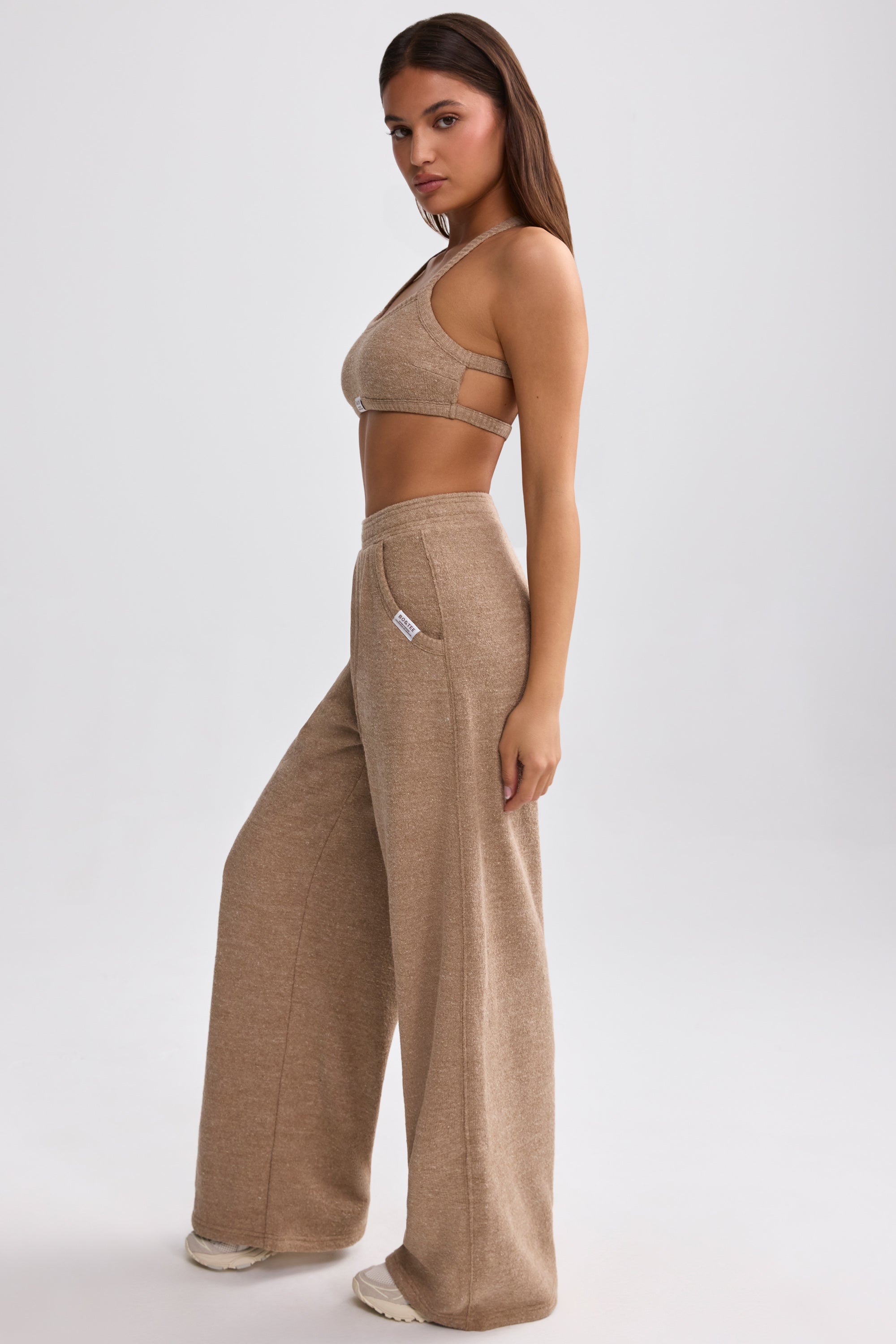 Terry Towelling Wide-Leg Joggers in Mocha Brown - Image 3