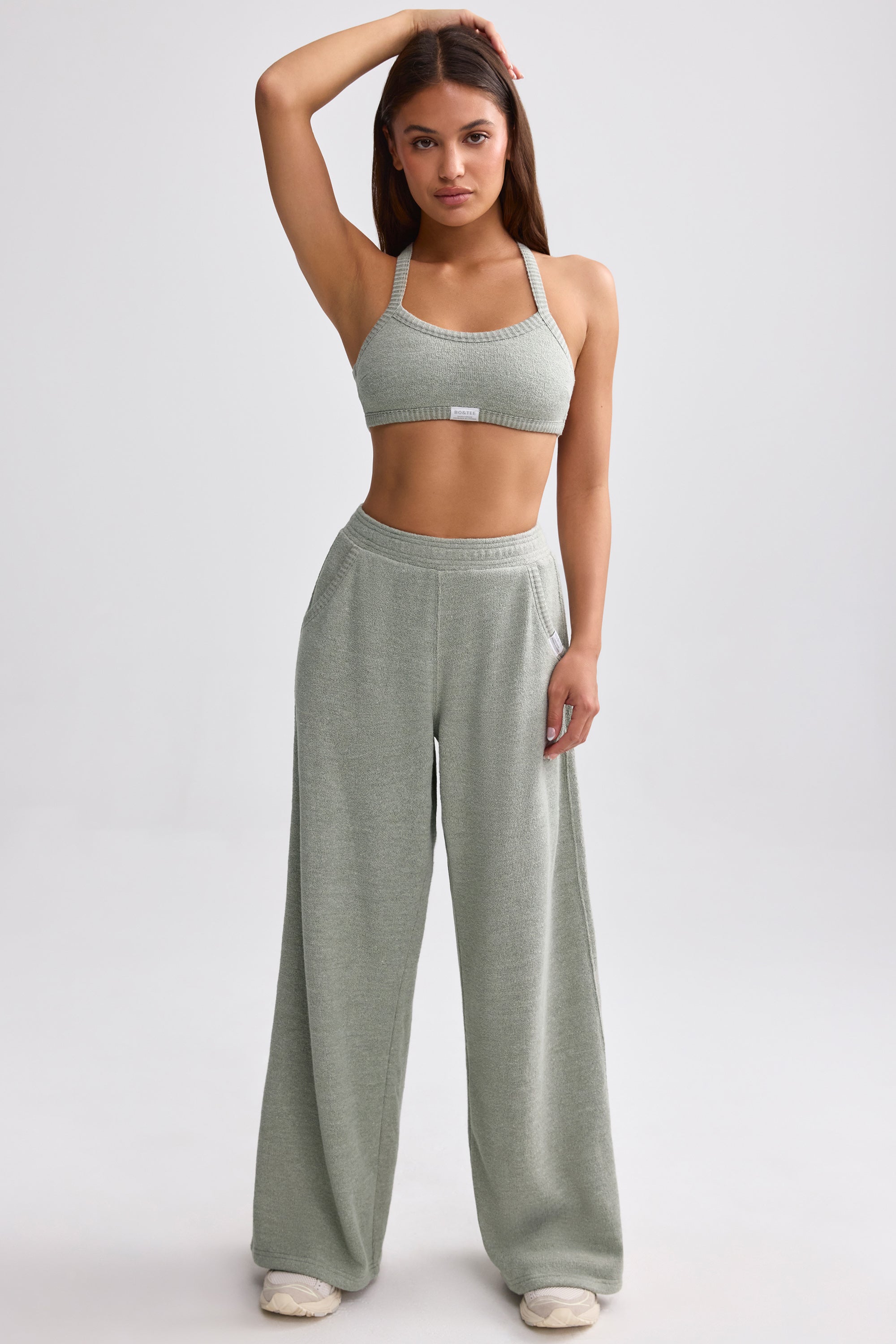 Terry Towelling Wide-Leg Joggers in Sage Grey - Image 7