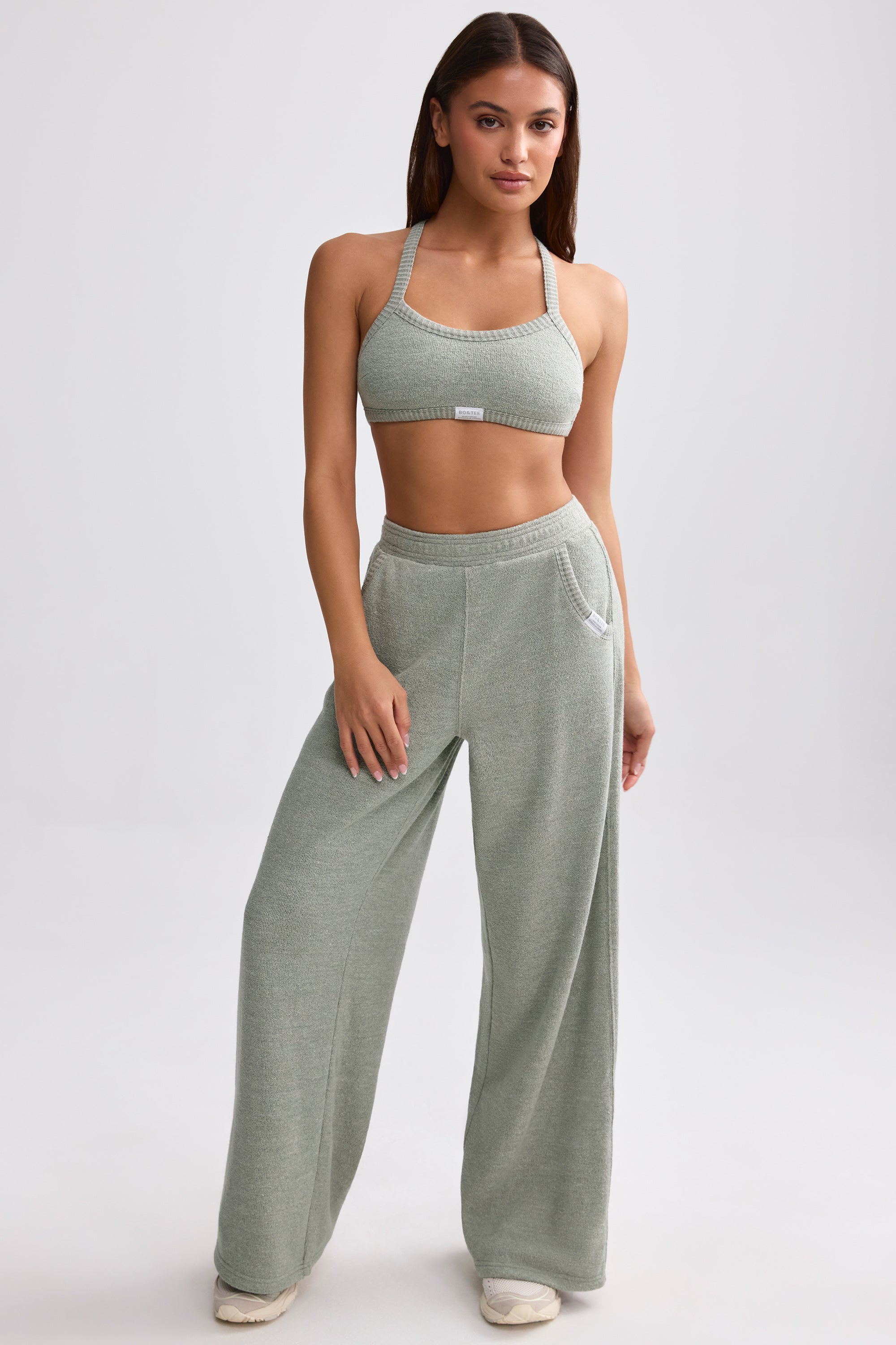 Terry Towelling Wide-Leg Joggers in Sage Grey - Image 6