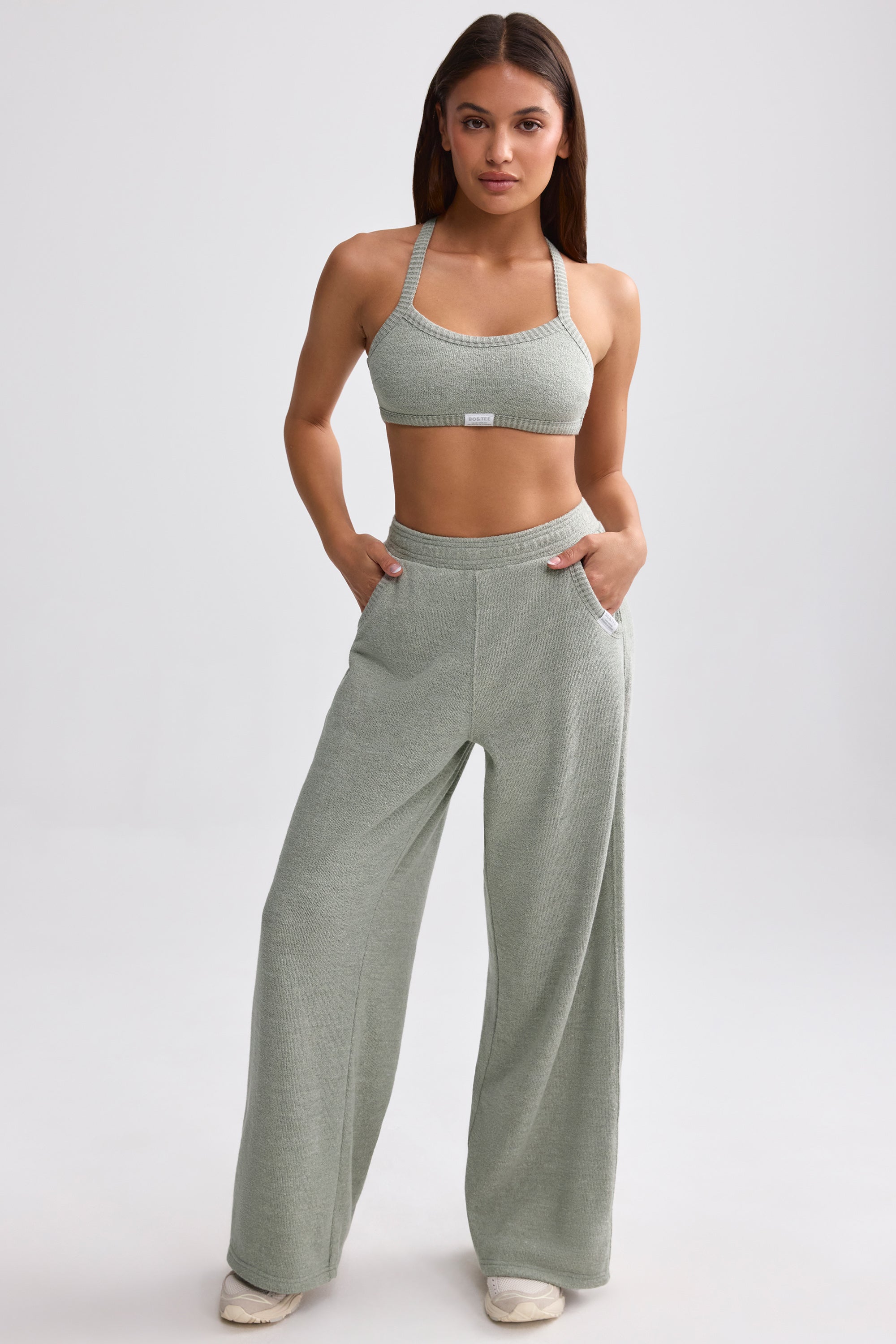 Terry Towelling Wide-Leg Joggers in Sage Grey - Image 5