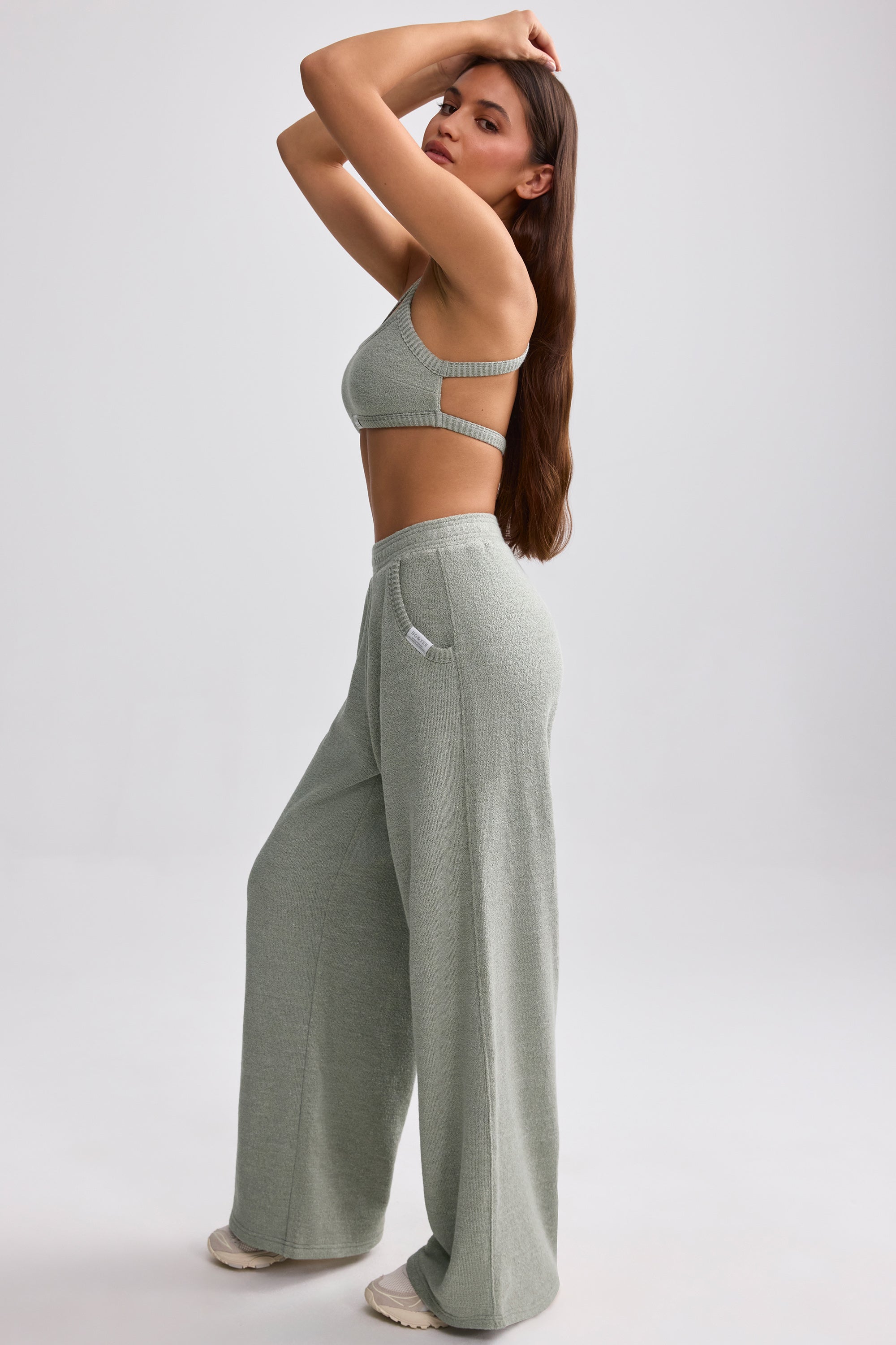 Terry Towelling Wide-Leg Joggers in Sage Grey - Image 3