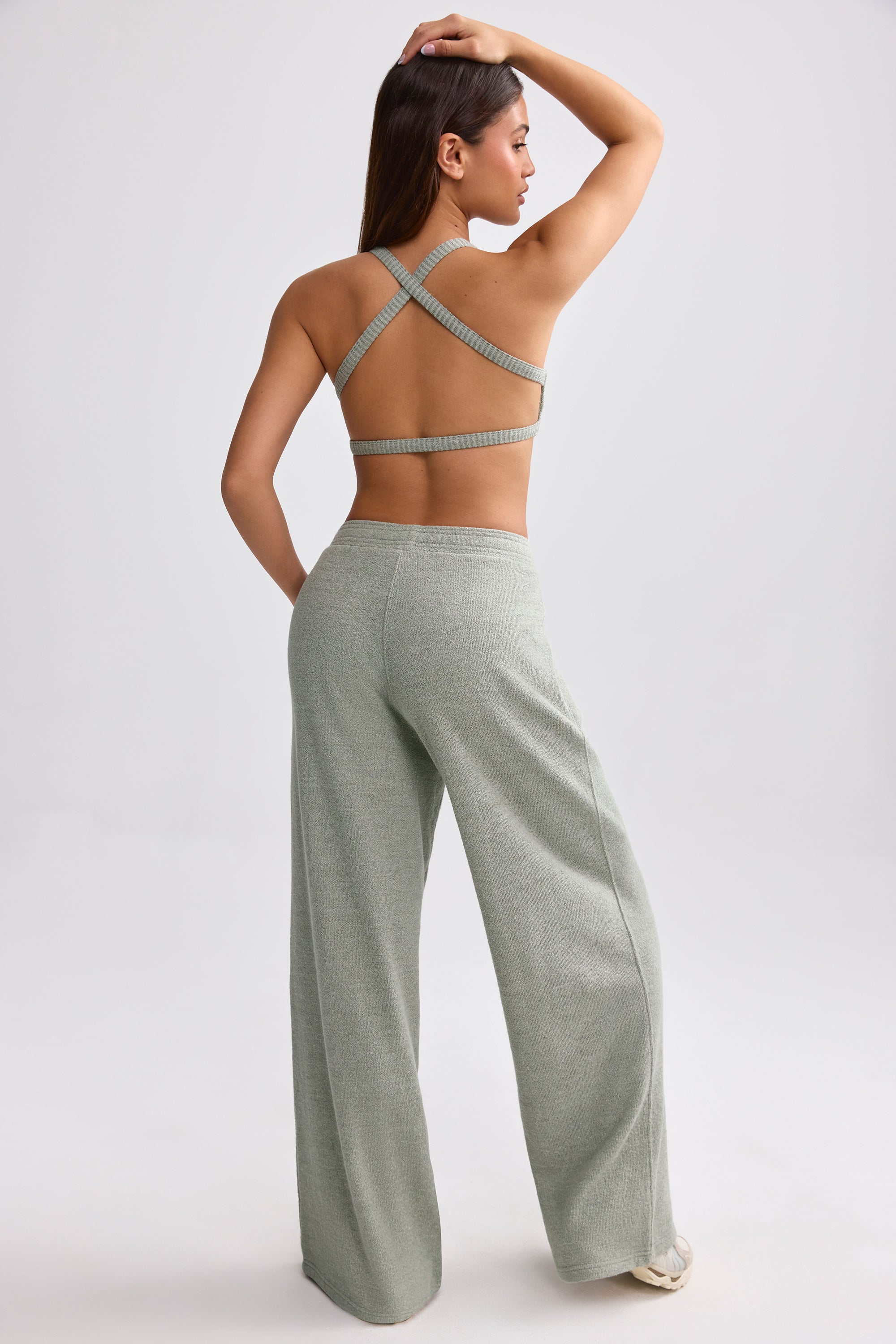 Terry Towelling Wide-Leg Joggers in Sage Grey - Image 2