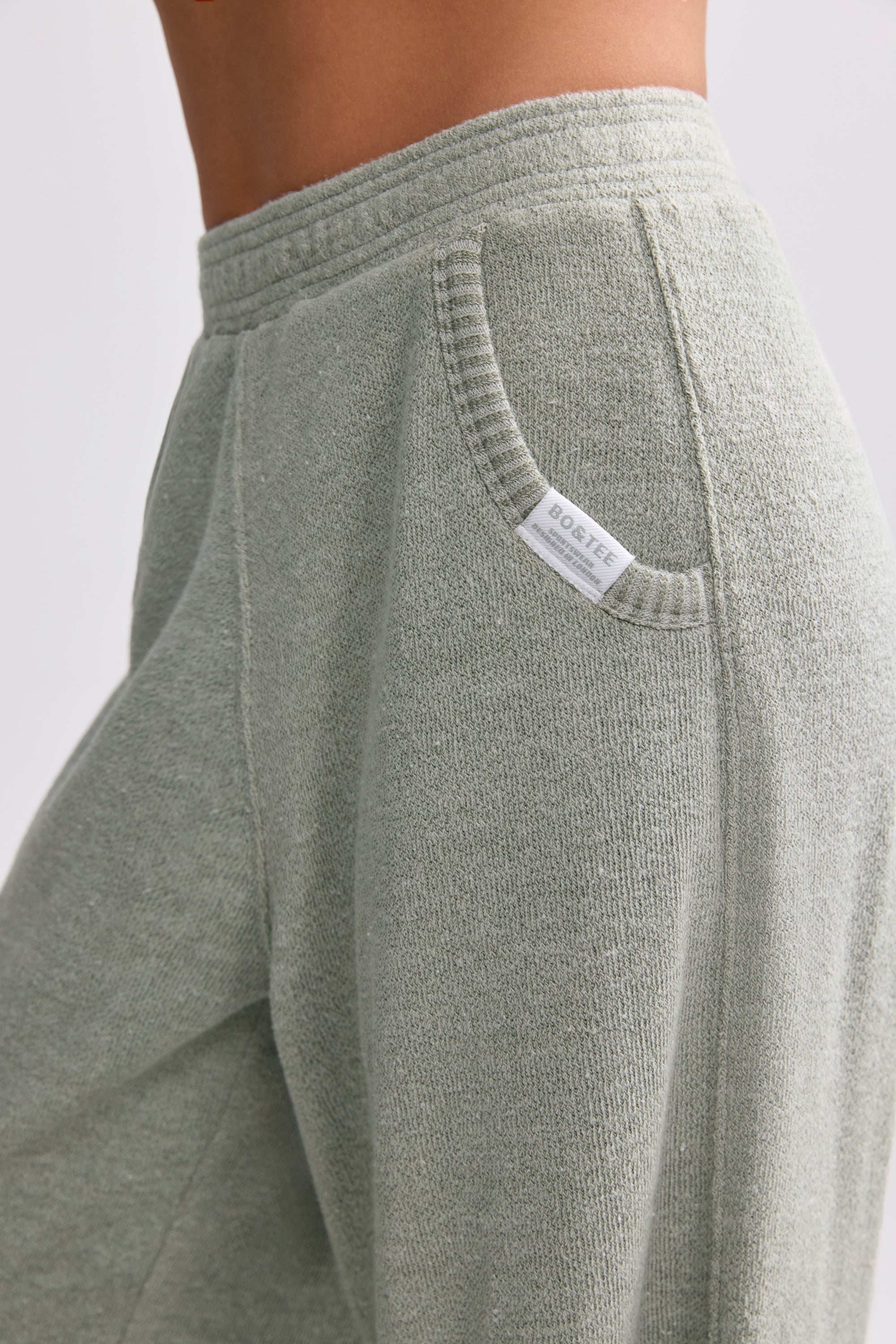 Terry Towelling Wide-Leg Joggers in Sage Grey - Image 4