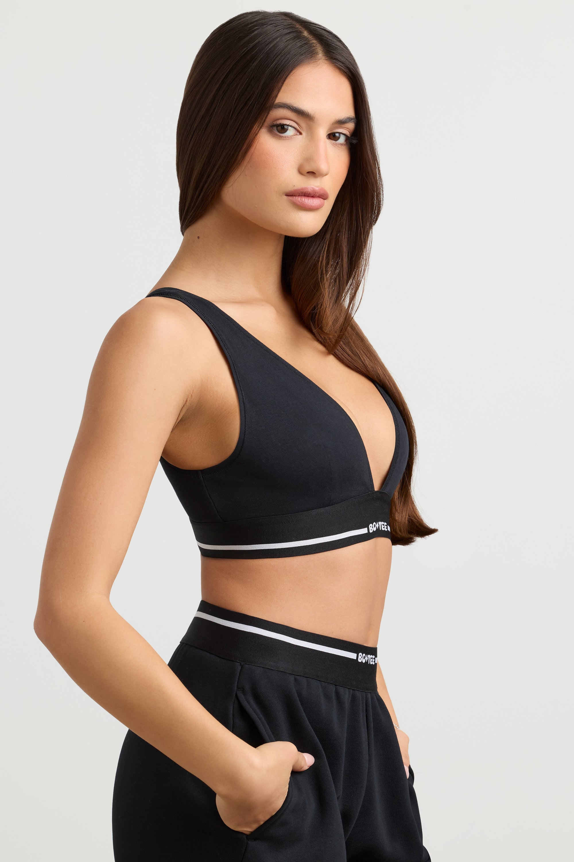 Recreation Plunge-Neck Crop Top in Black - Image 3