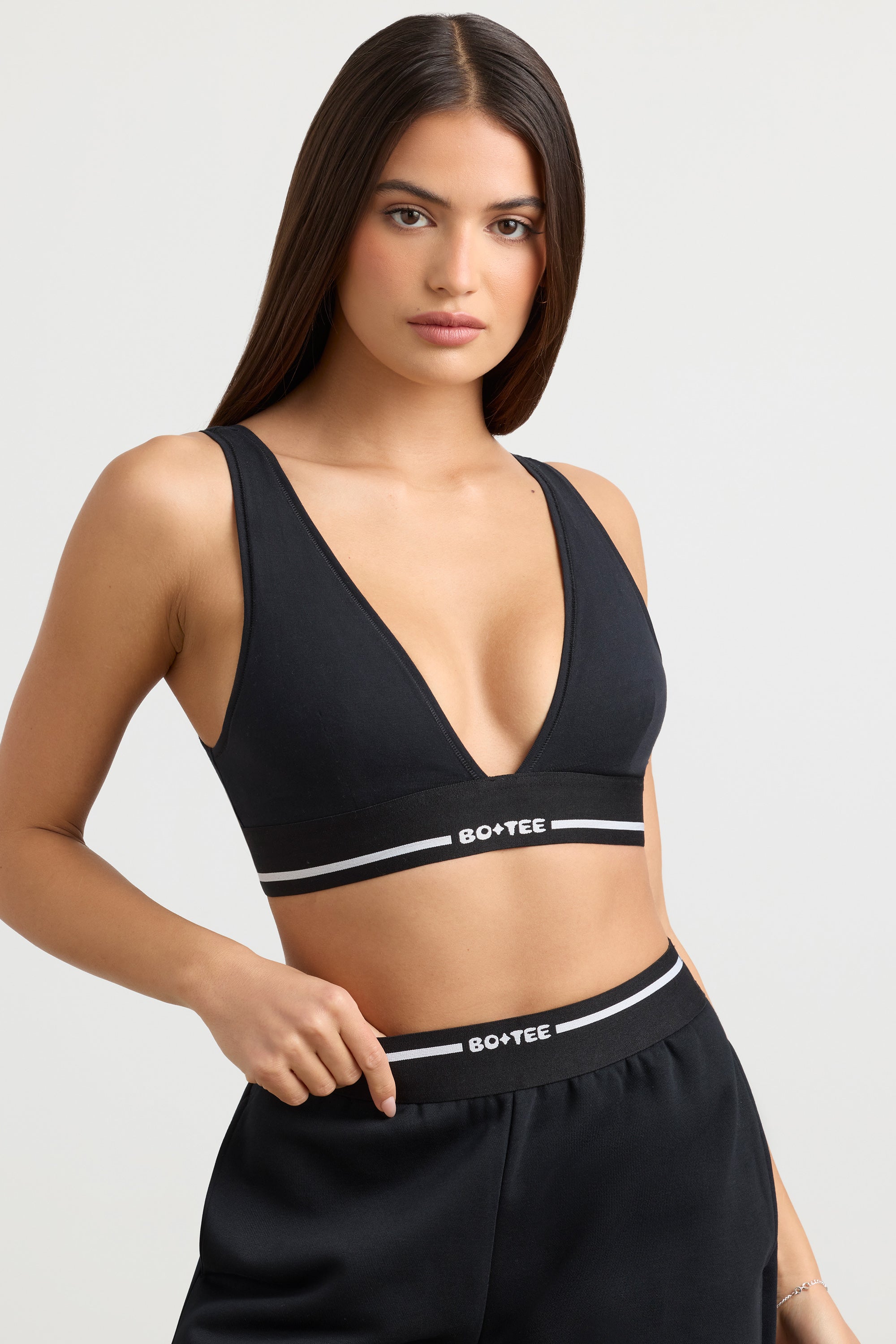 Recreation Plunge-Neck Crop Top in Black - Image 5