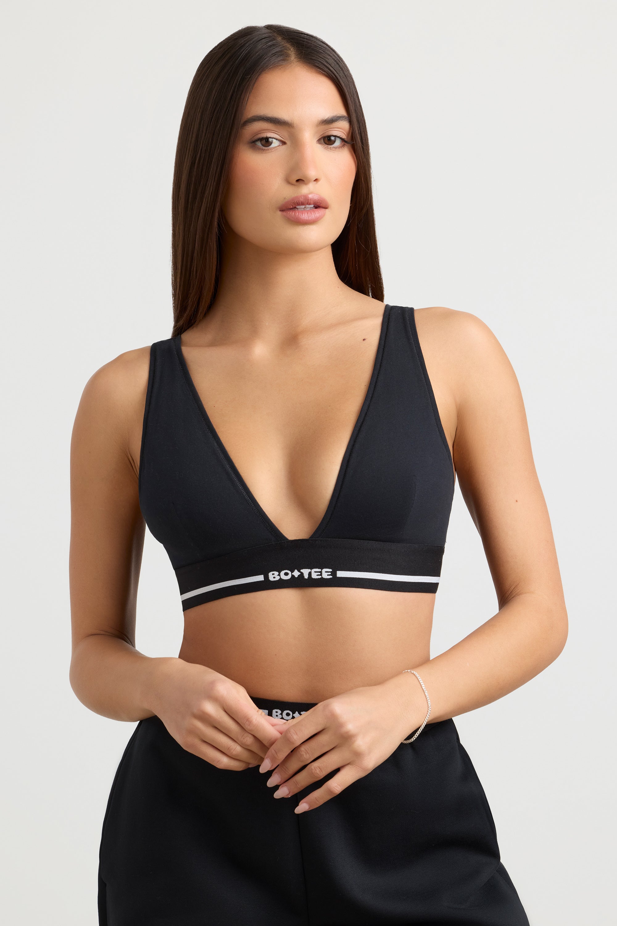 Recreation Plunge-Neck Crop Top in Black - Image 6