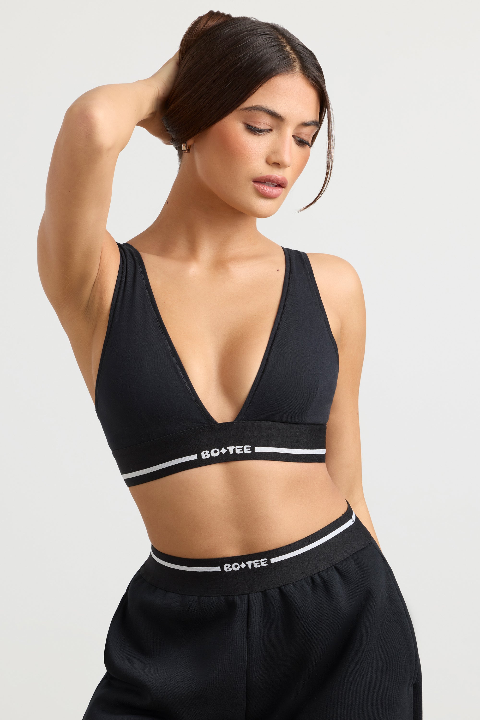Recreation Plunge-Neck Crop Top in Black - Image 7