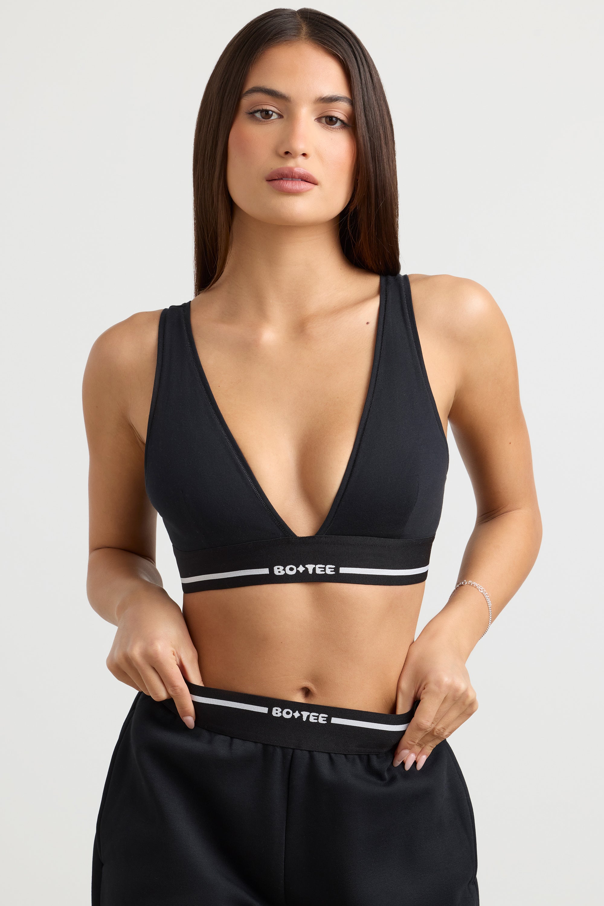Recreation Plunge-Neck Crop Top in Black