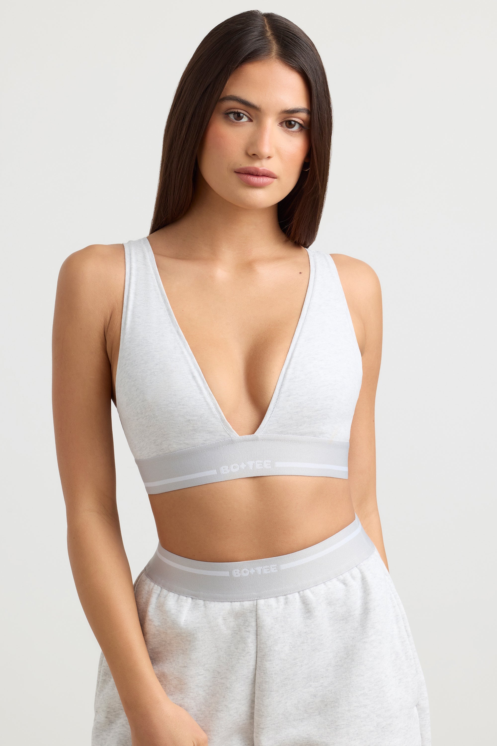 Recreation Plunge-Neck Crop Top in Grey Marl - Image 6