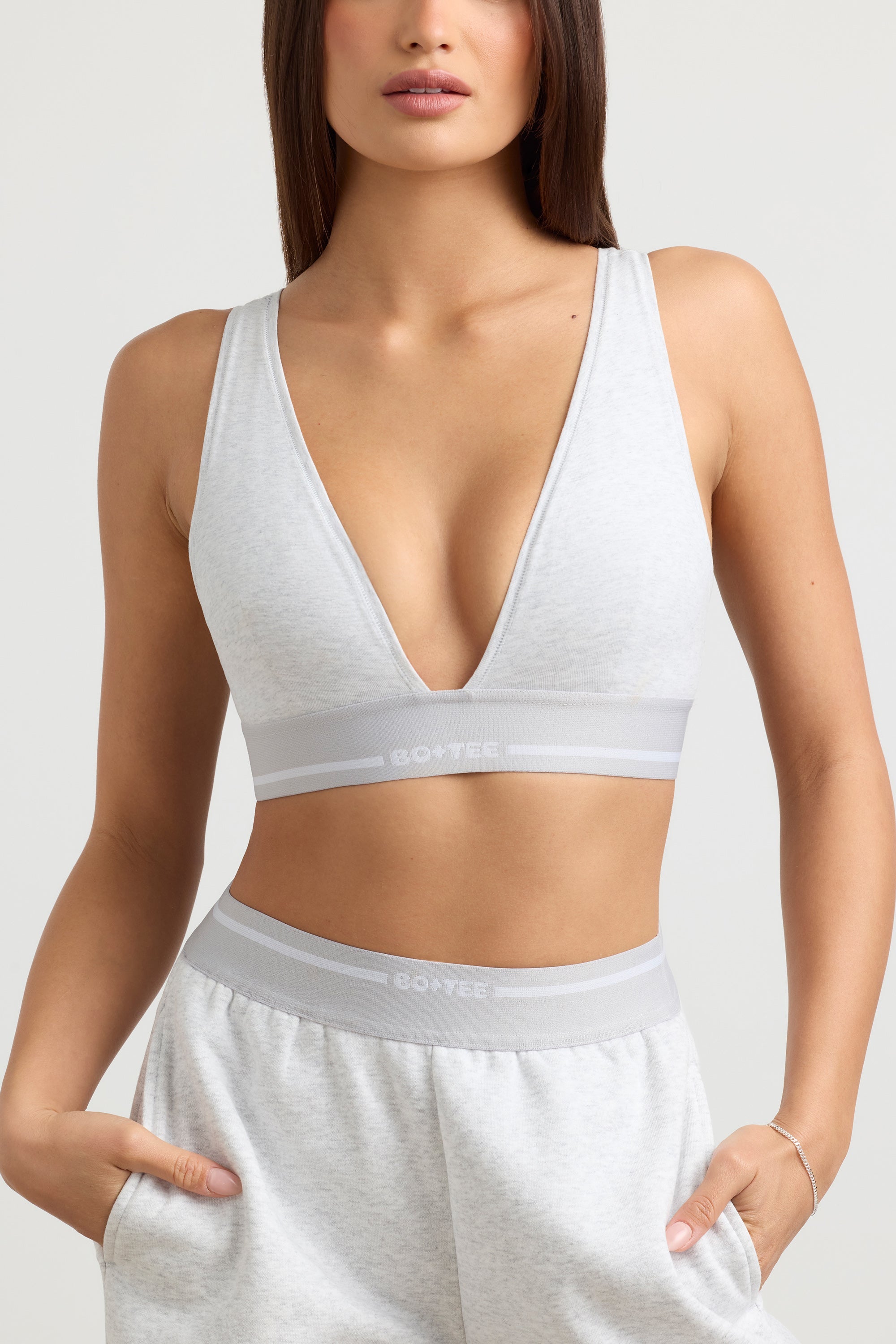 Recreation Plunge-Neck Crop Top in Grey Marl - Image 4