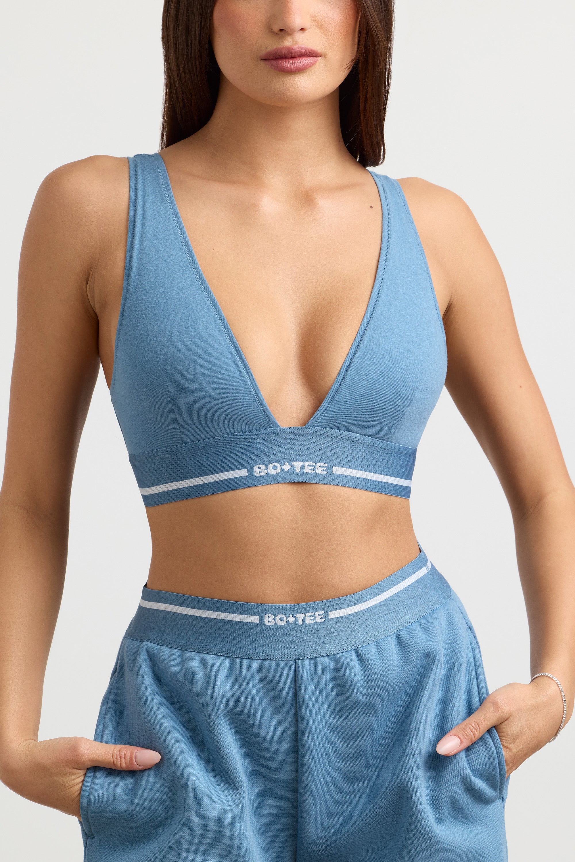 Recreation Plunge-Neck Crop Top in Steel Blue - Image 7