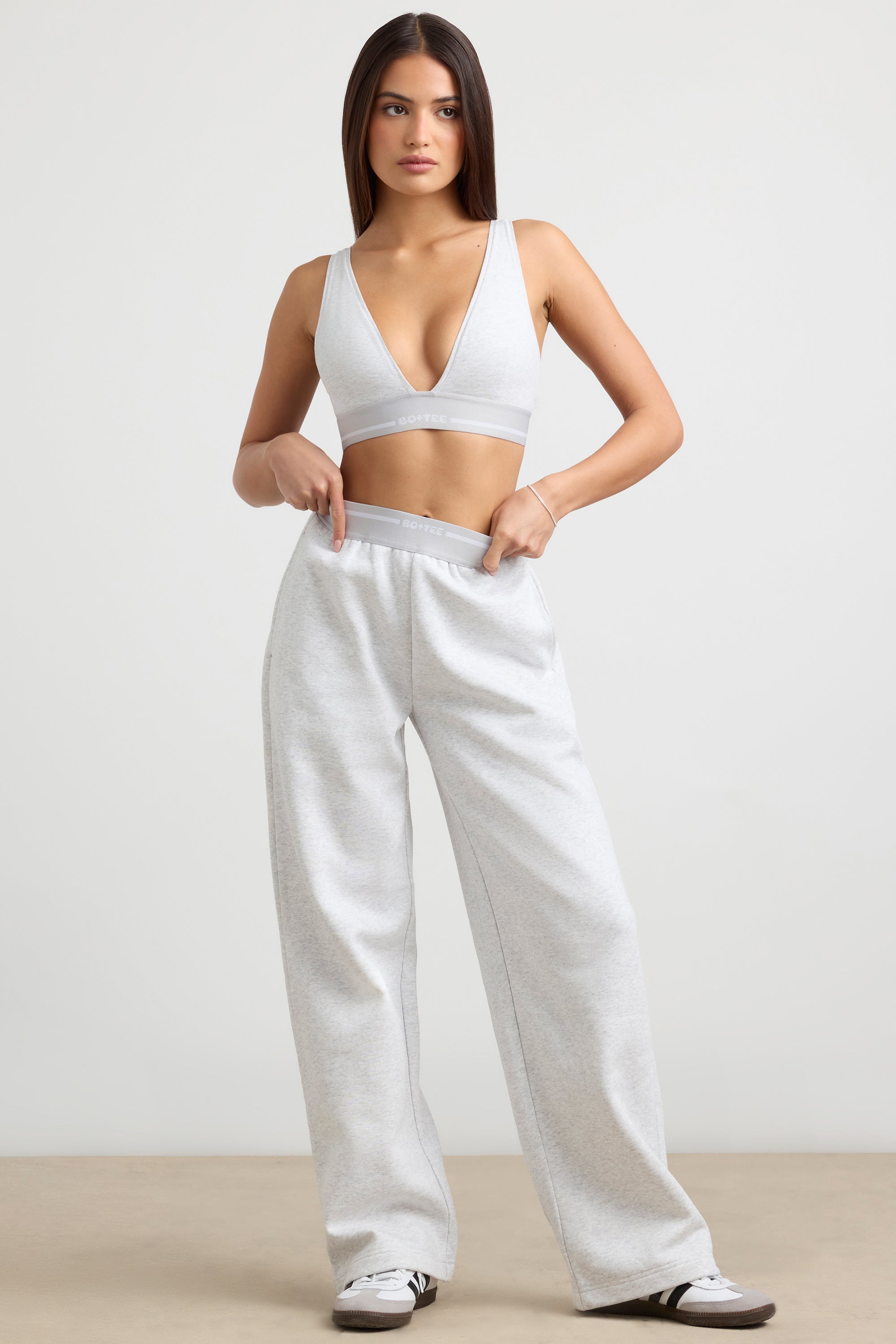 Fluid High-Waist Straight-Leg Joggers in Grey Marl - Image 4