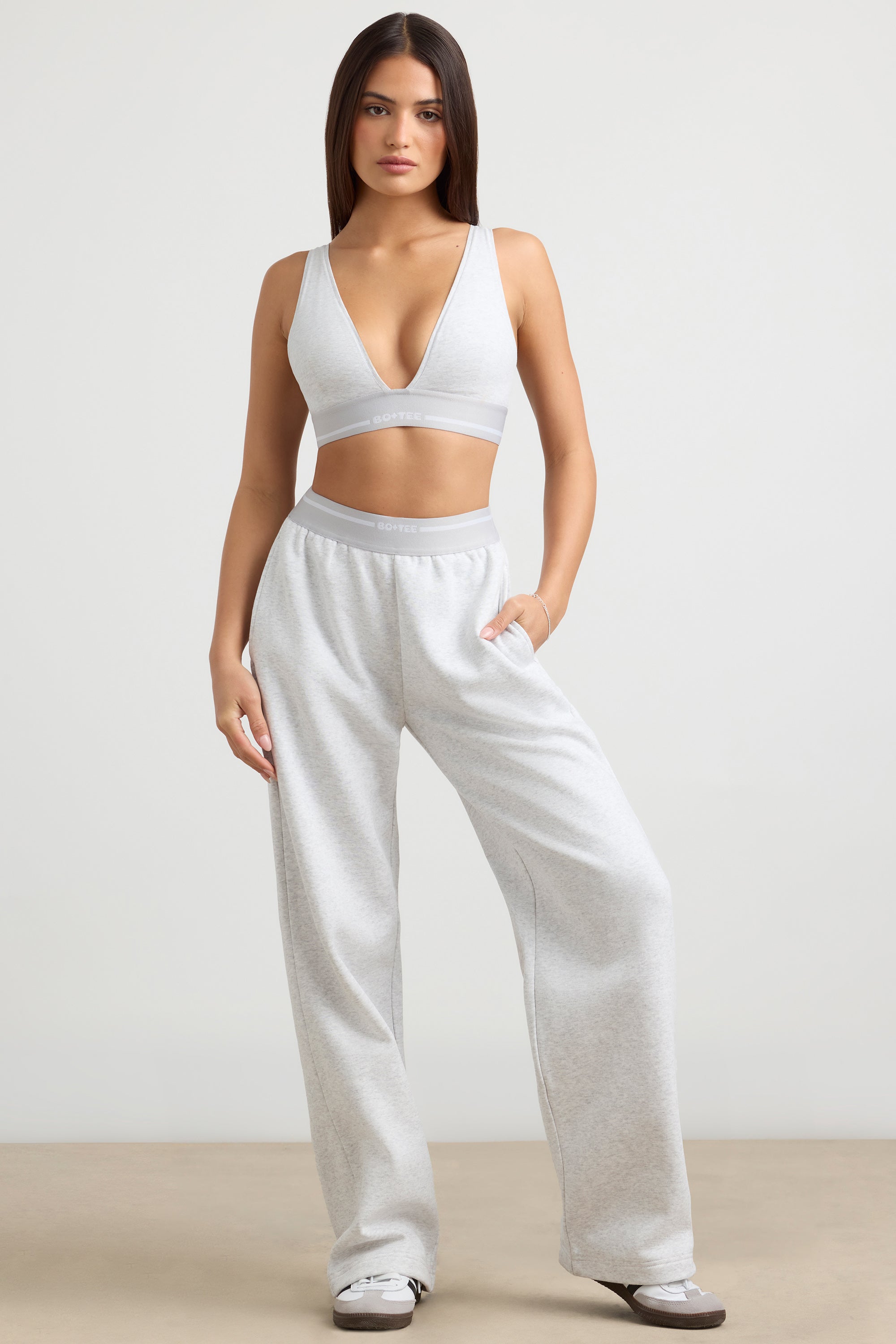 Fluid High-Waist Straight-Leg Joggers in Grey Marl - Image 7