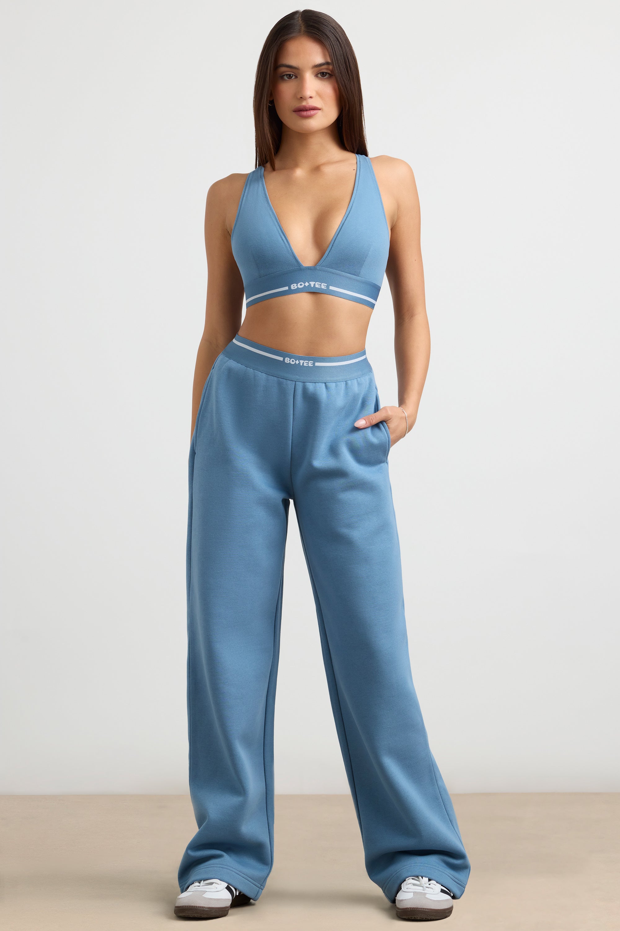 Fluid Petite High-Waist Straight-Leg Joggers in Steel Blue - Image 5