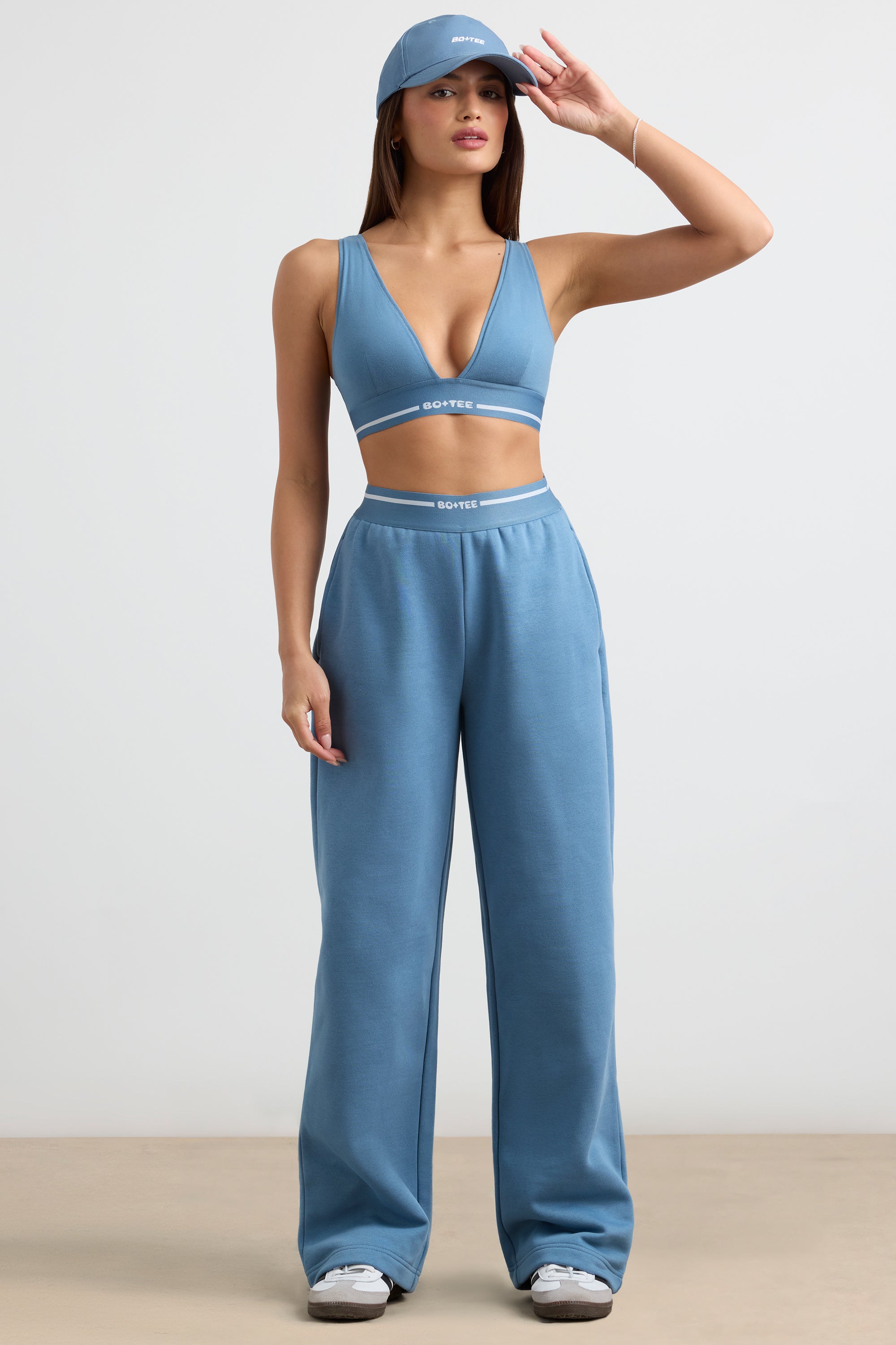 Fluid Petite High-Waist Straight-Leg Joggers in Steel Blue - Image 9