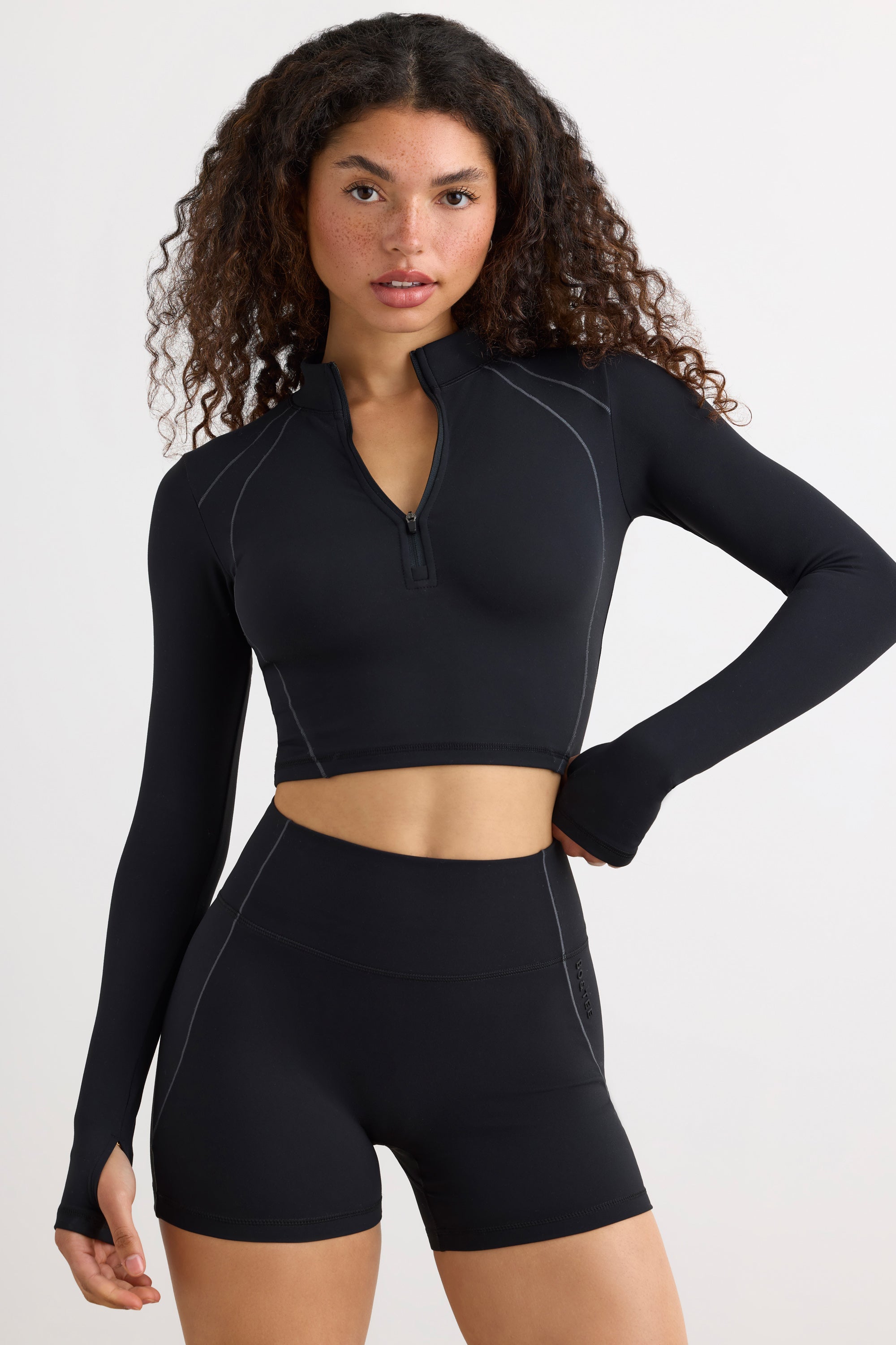 Soft Active Half Zip Crop Top in Black - Image 7