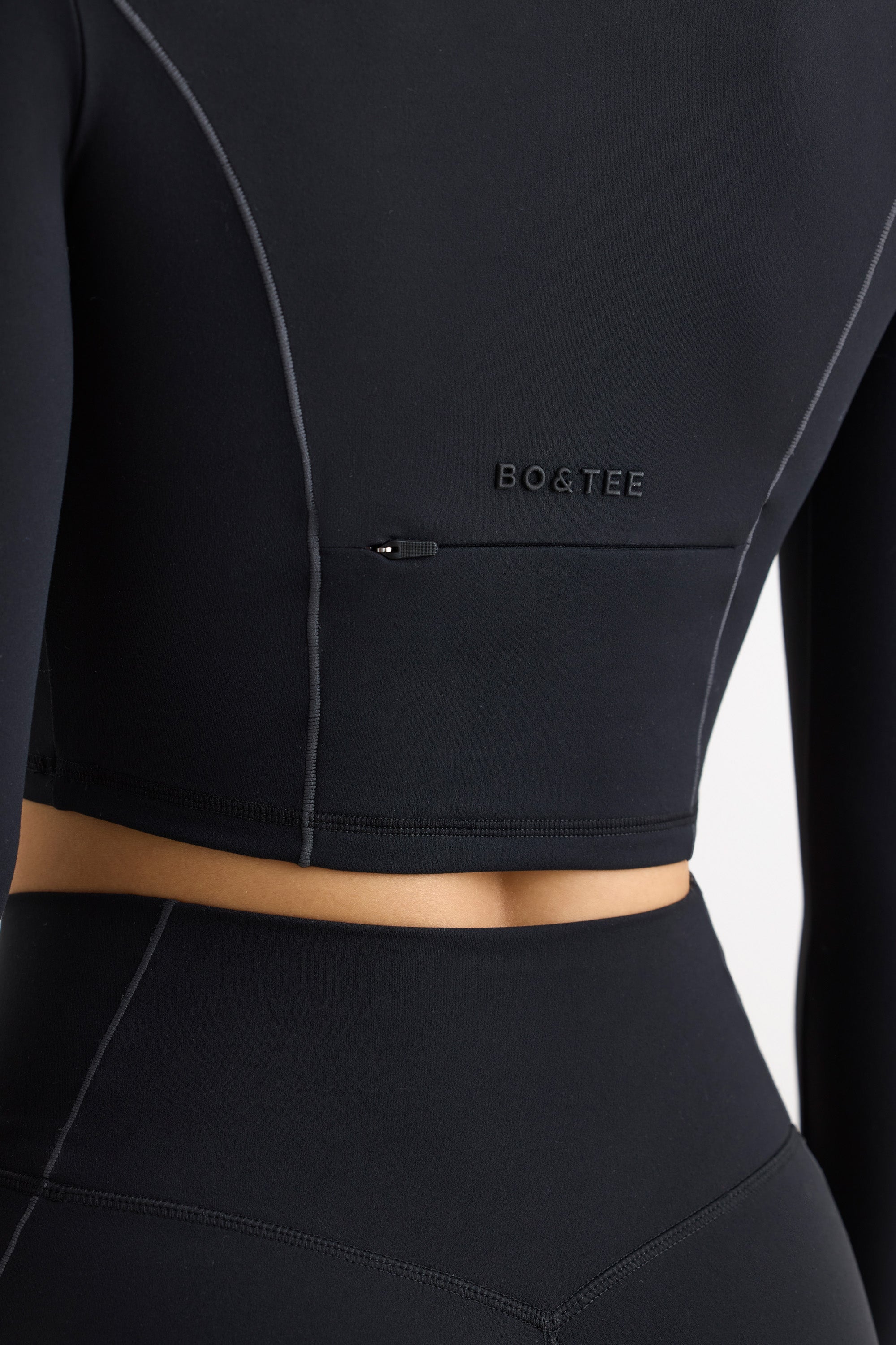 Soft Active Half Zip Crop Top in Black - Image 4